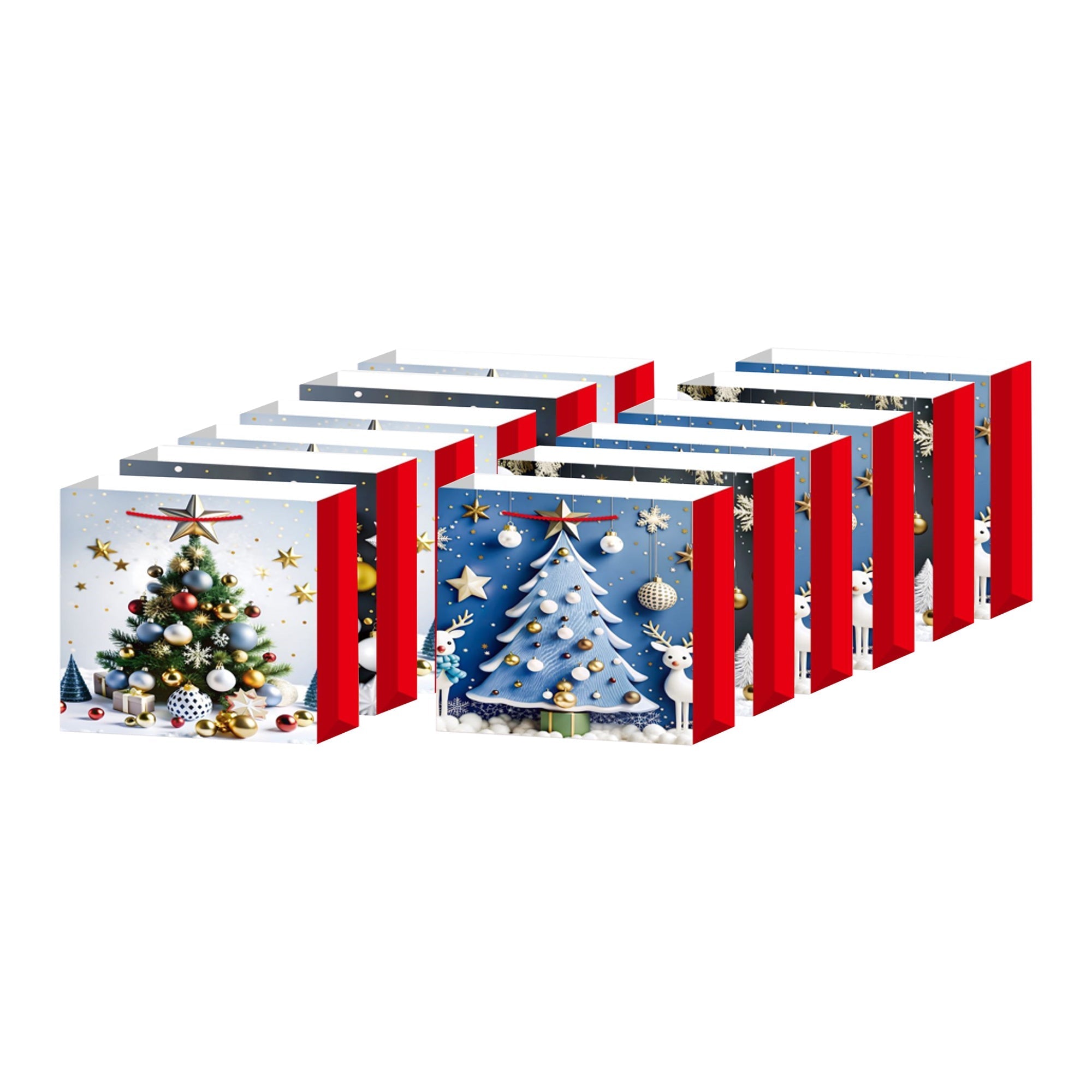Christmas Gift Bags Set of 12 Tree X-Large – Holiday Gift Bag, Christmas Packaging, Festive Party Bags