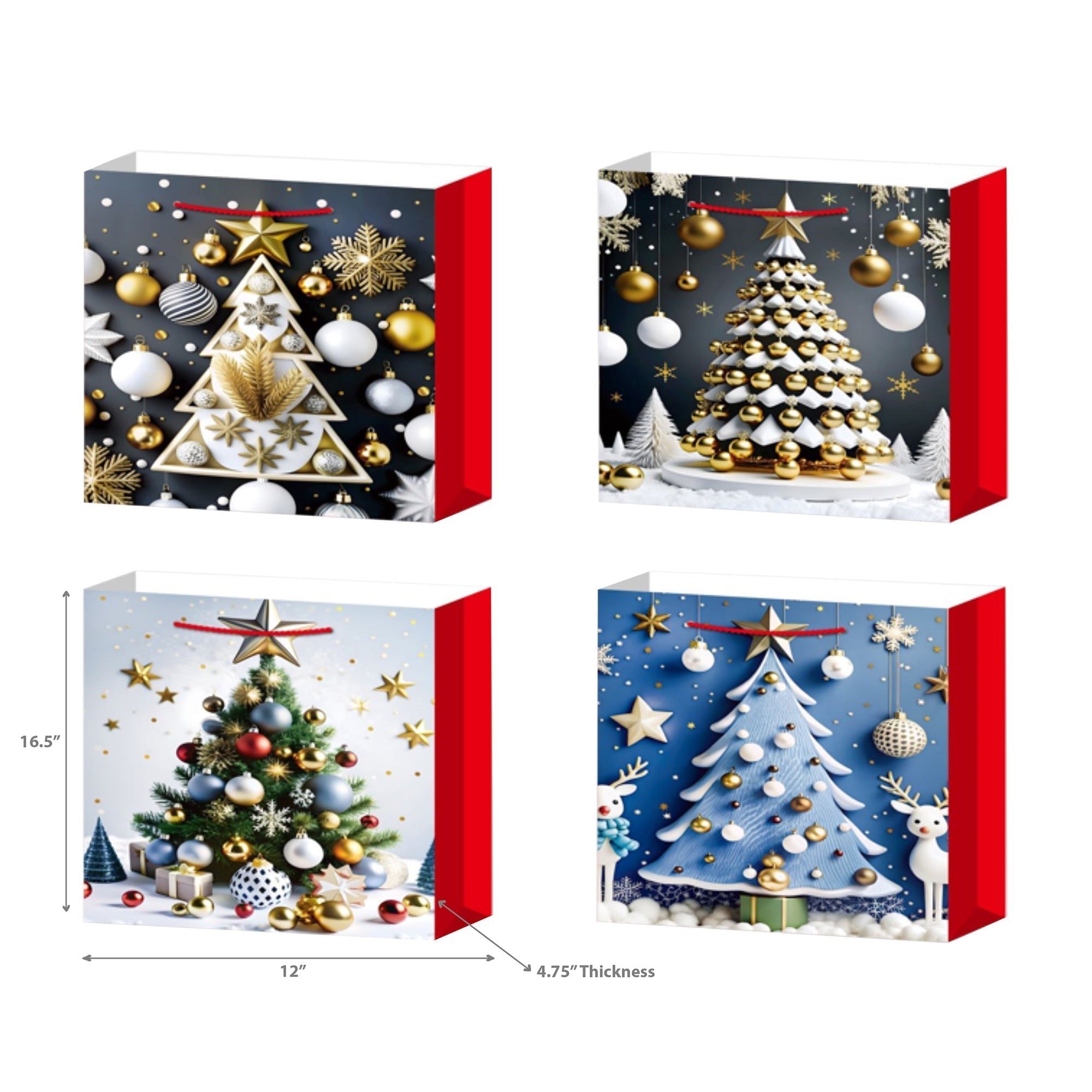Christmas Gift Bags Set of 12 Tree X-Large – Holiday Gift Bag, Christmas Packaging, Festive Party Bags
