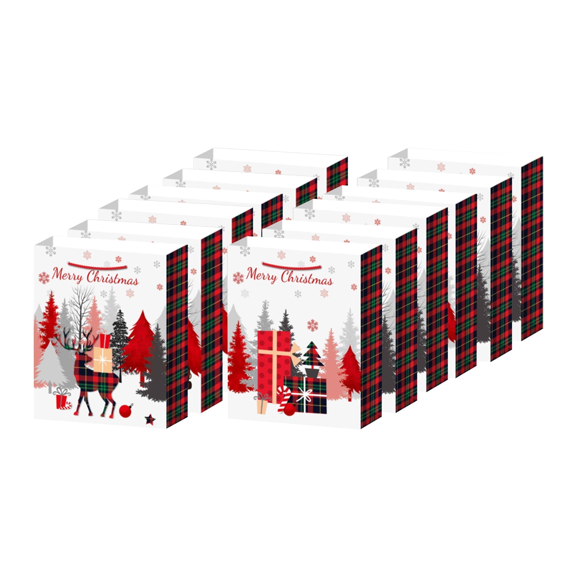 Christmas Gift Bags Set of 12 Buffalo Plaid Medium – Holiday Gift Bag, Christmas Packaging, Festive Party Bags