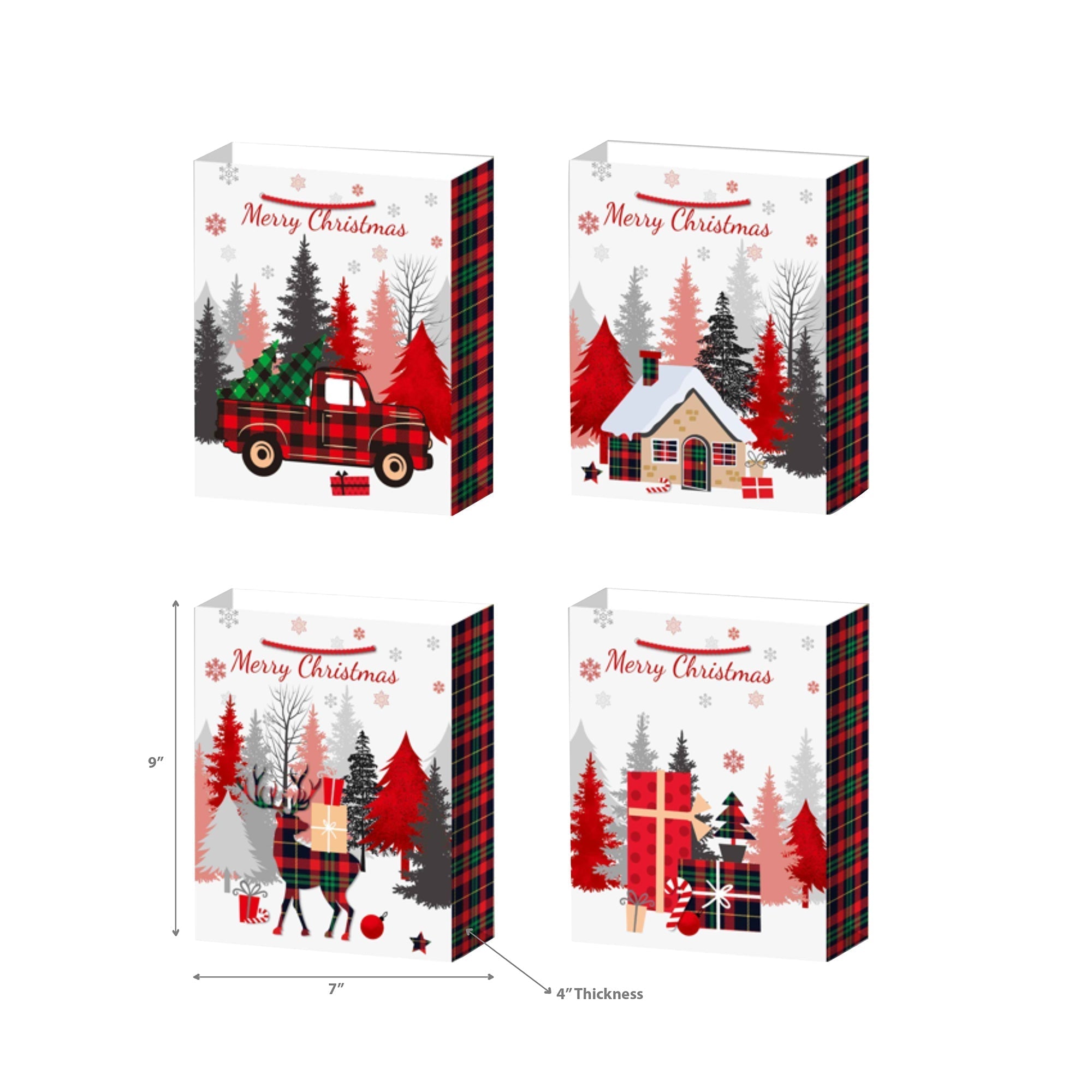 Christmas Gift Bags Set of 12 Buffalo Plaid Medium – Holiday Gift Bag, Christmas Packaging, Festive Party Bags