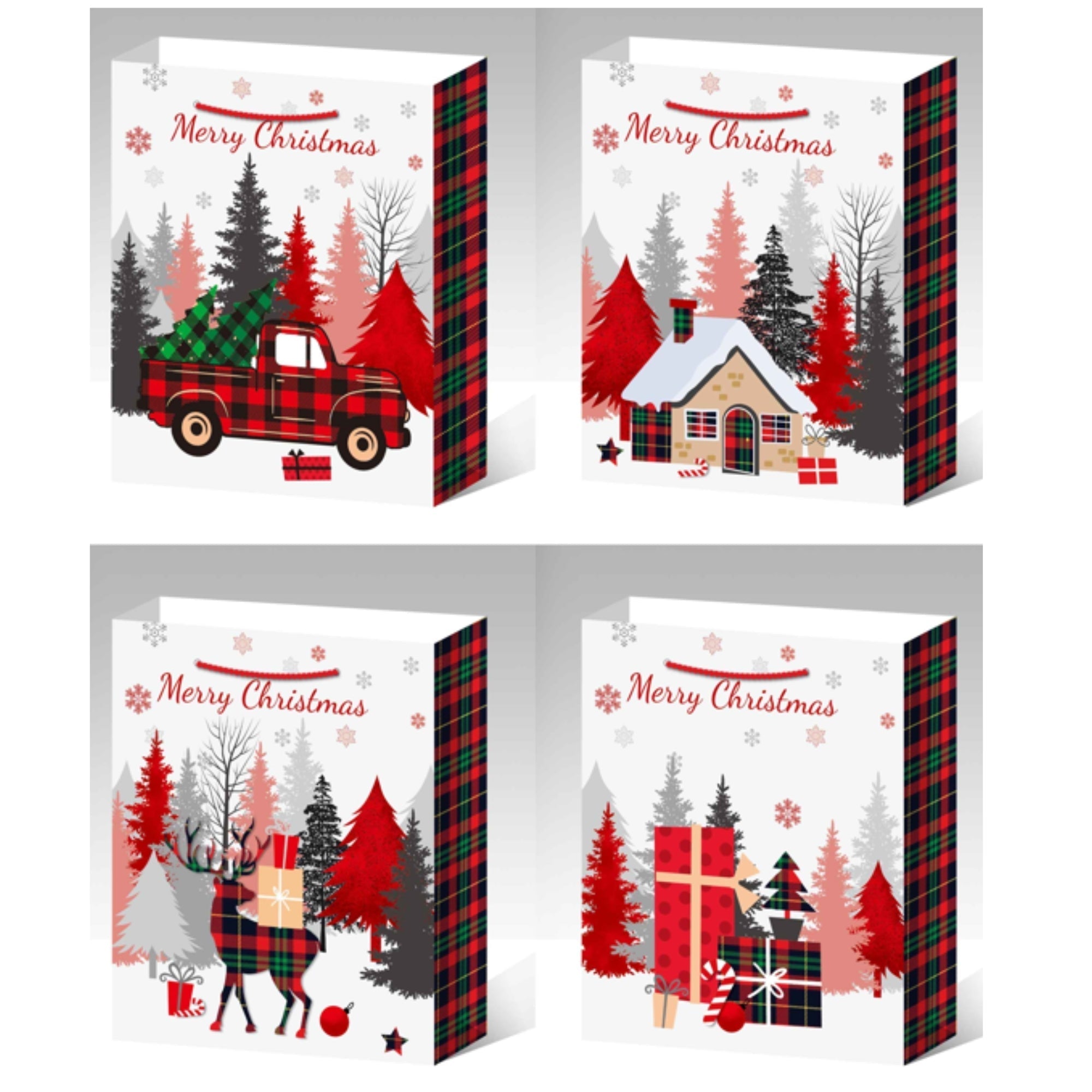 Christmas Gift Bags Set of 12 Buffalo Plaid X-Large – Holiday Gift Bag, Christmas Packaging, Festive Party Bags