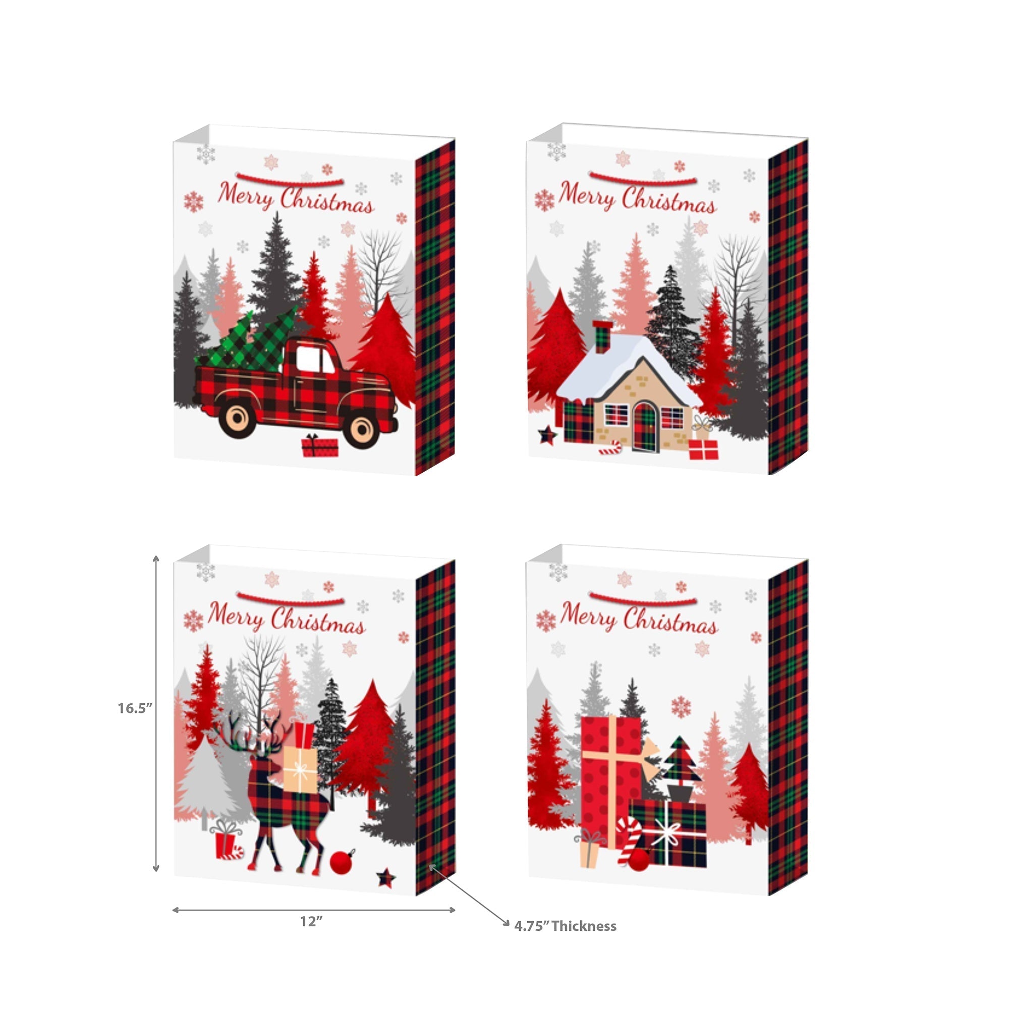 Christmas Gift Bags Set of 12 Buffalo Plaid X-Large – Holiday Gift Bag, Christmas Packaging, Festive Party Bags