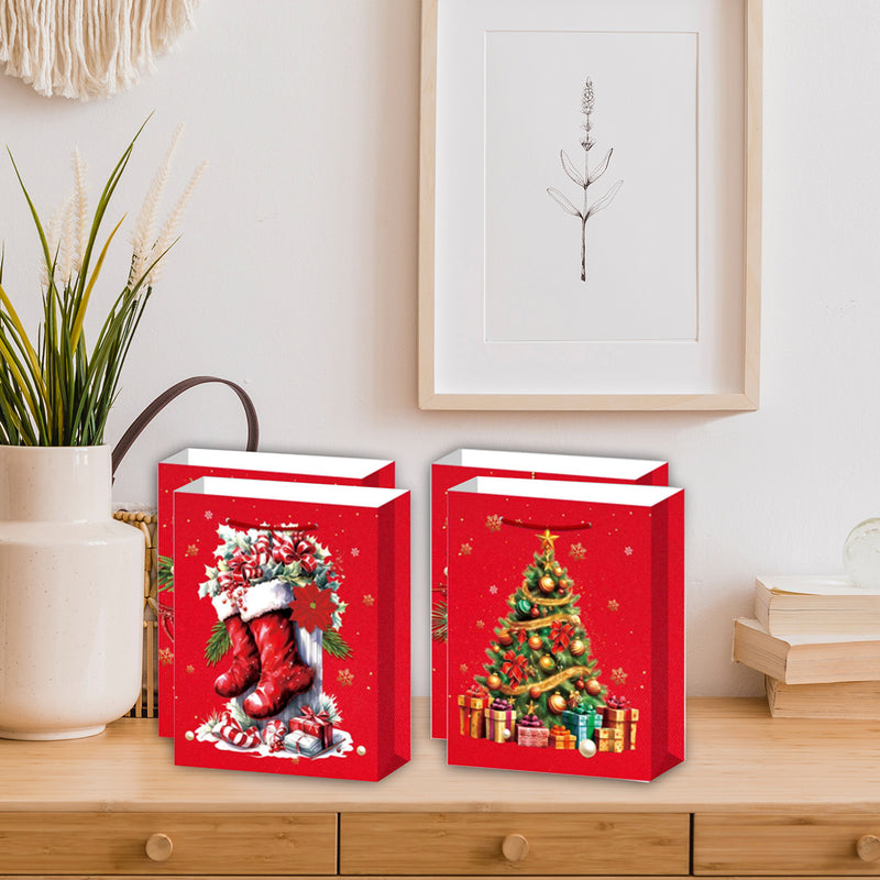 Christmas Gift Bags (Red Decorations) (Asstd) (Medium) - Set of 12