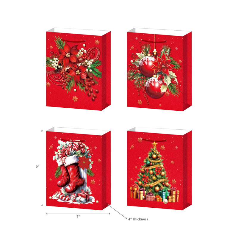 Christmas Gift Bags (Red Decorations) (Asstd) (Medium) - Set of 12