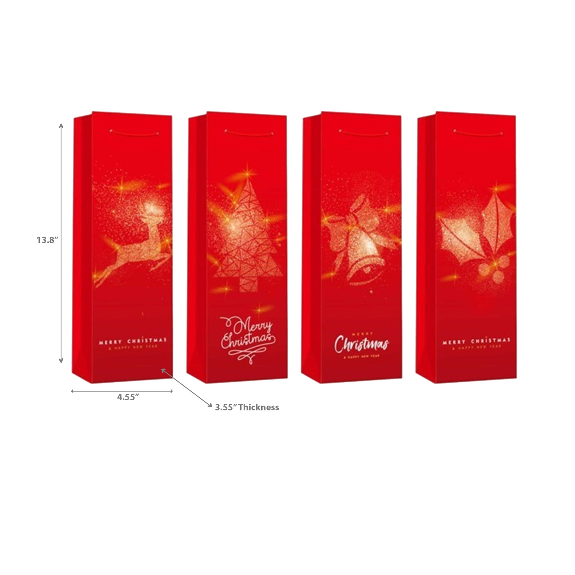 Christmas Wine Gift Bags Set of 12 Red with Gold Print – Holiday Wine Bag, Christmas Gift Packaging, Party Favor Bags