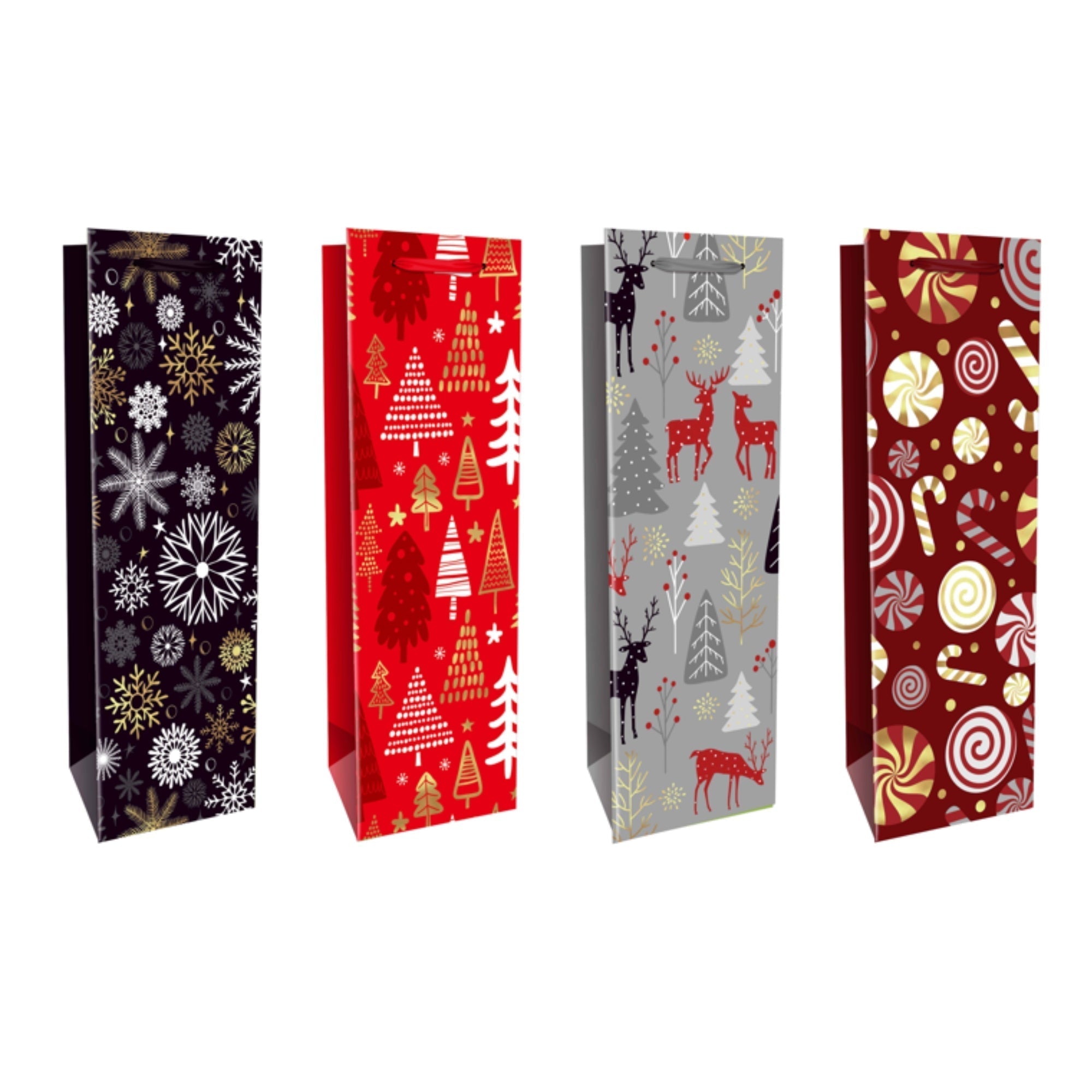 Christmas Wine Gift Bags Set of 12 Patterned – Holiday Wine Bag, Christmas Gift Packaging, Party Favor Bags