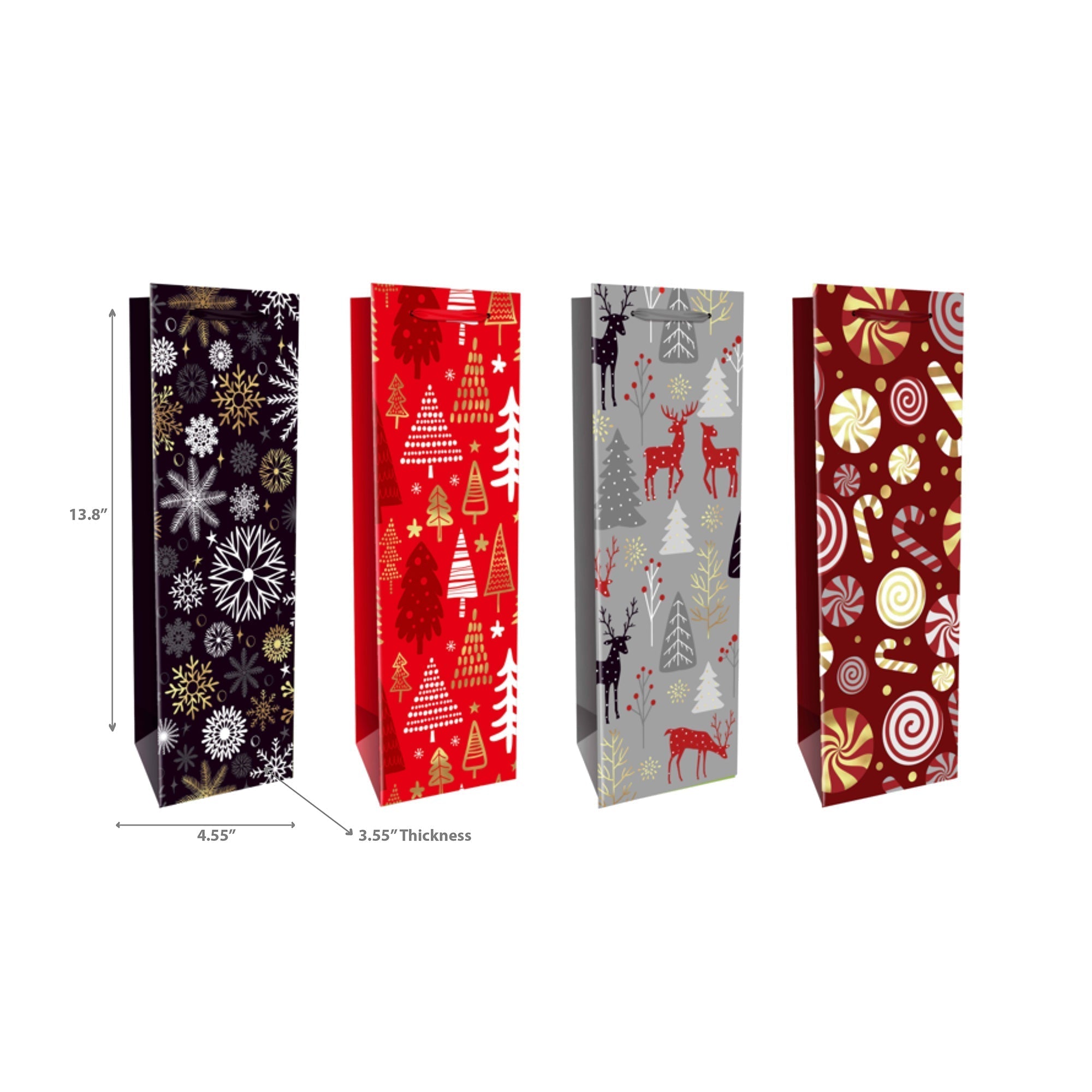 Christmas Wine Gift Bags Set of 12 Patterned – Holiday Wine Bag, Christmas Gift Packaging, Party Favor Bags