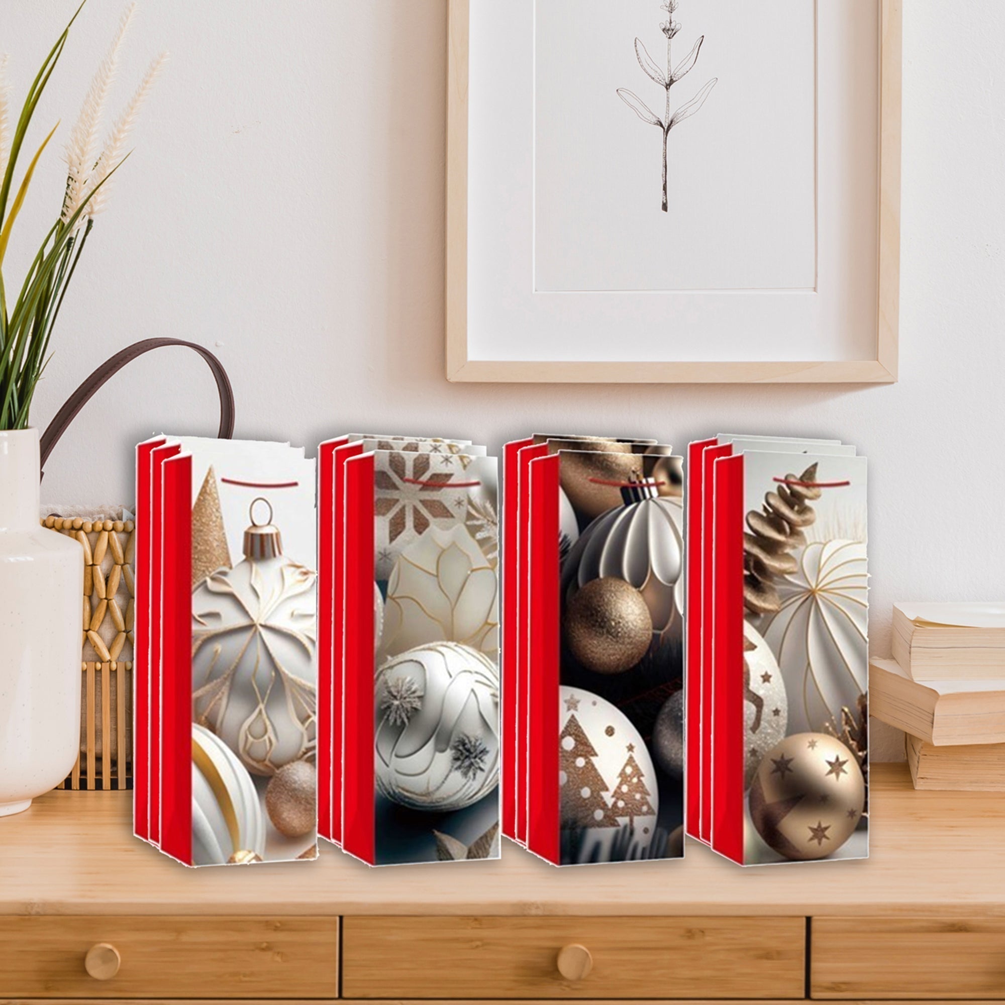 Christmas Wine Gift Bags Set of 12 Ornaments – Holiday Wine Bag, Christmas Gift Packaging, Party Favor Bags