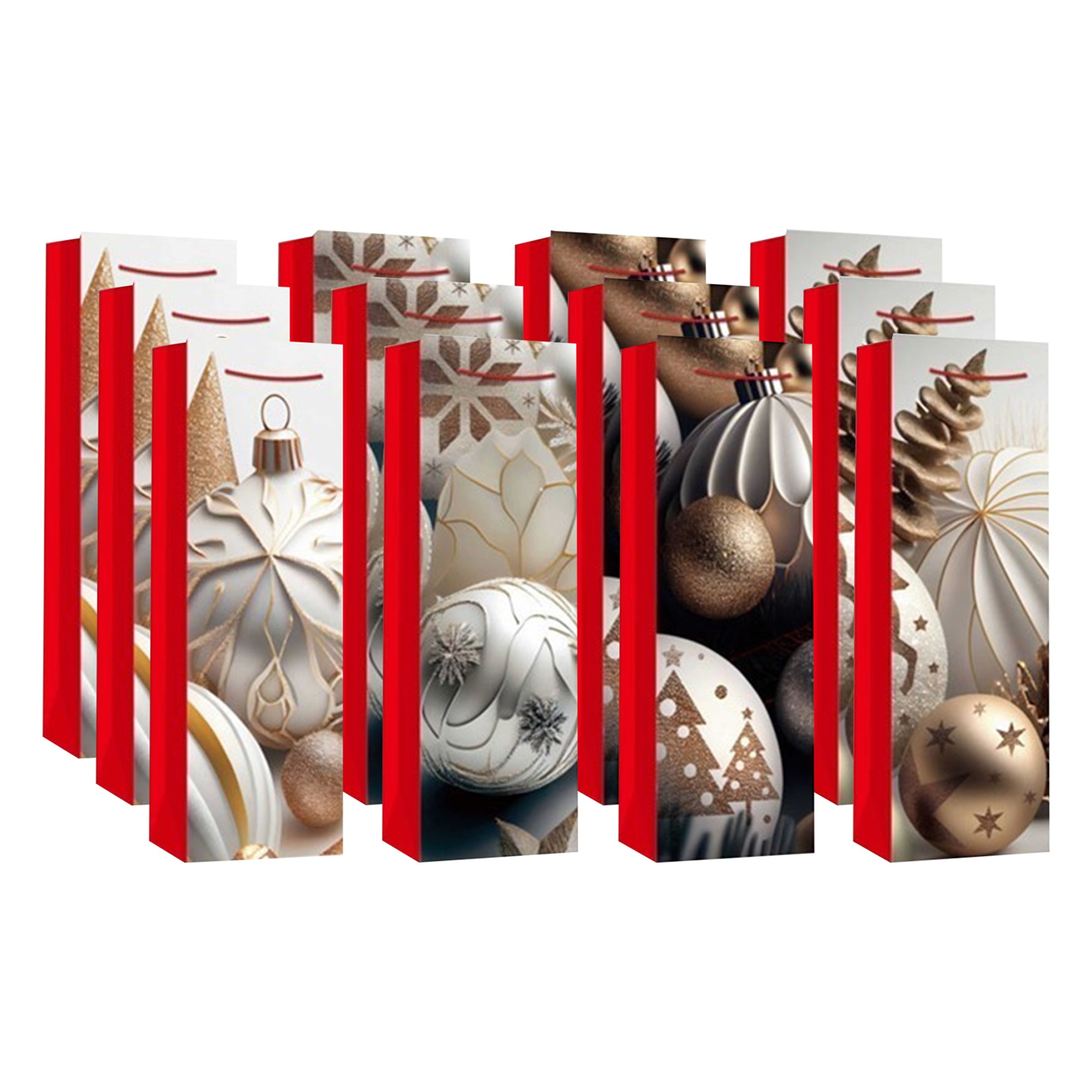 Christmas Wine Gift Bags Set of 12 Ornaments – Holiday Wine Bag, Christmas Gift Packaging, Party Favor Bags