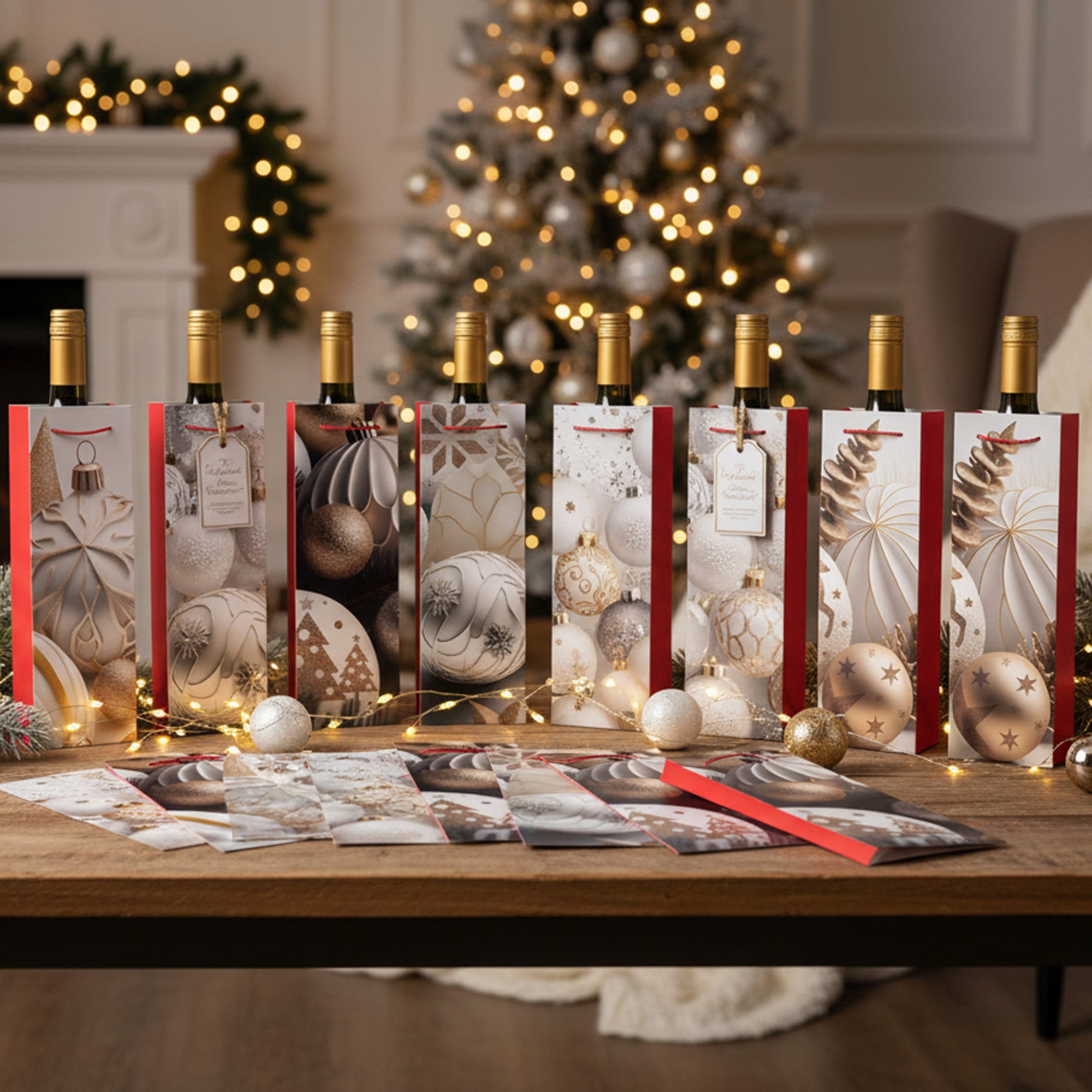 Christmas Wine Gift Bags Winter Wonderland Assorted, Christmas, Holiday Decor- Set of 12