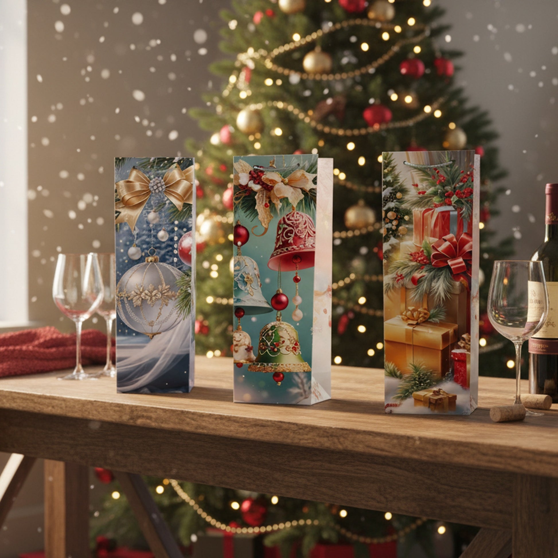 Christmas Wine Gift Bags Winter Wonderland Assorted, Christmas, Holiday Decor- Set of 12