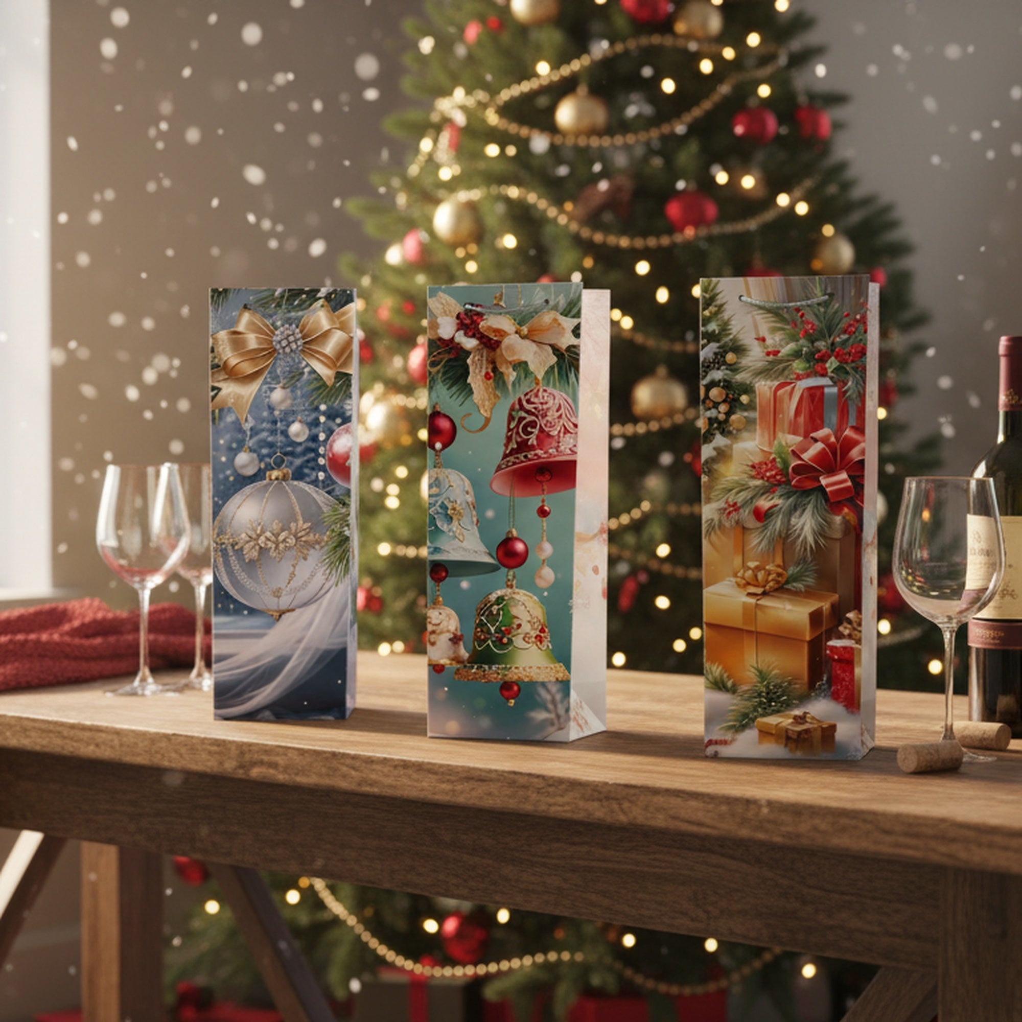 Christmas Wine Gift Bags Winter Wonderland Assorted, Christmas, Holiday Decor- Set of 12