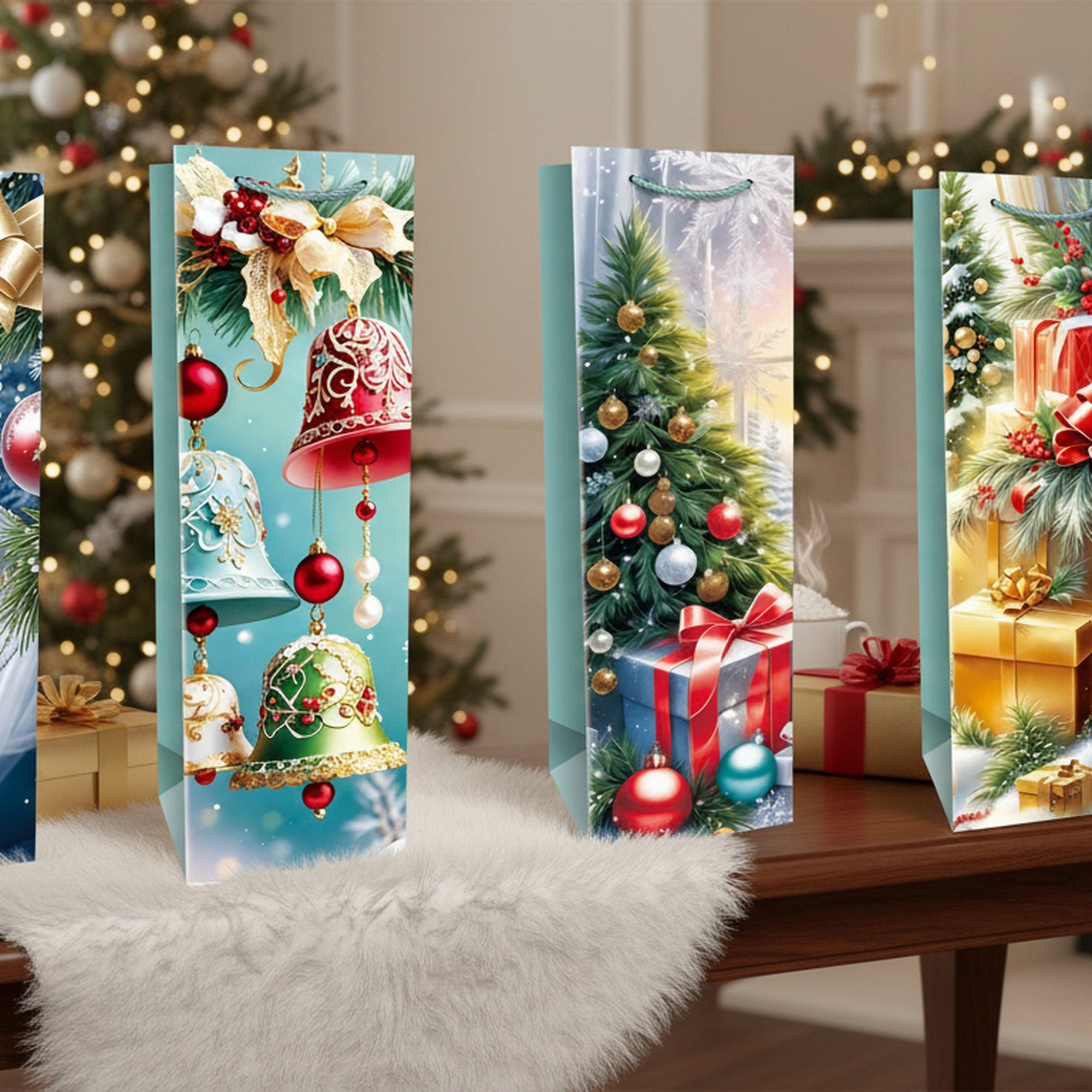 Christmas Wine Gift Bags Winter Wonderland Assorted, Christmas, Holiday Decor- Set of 12