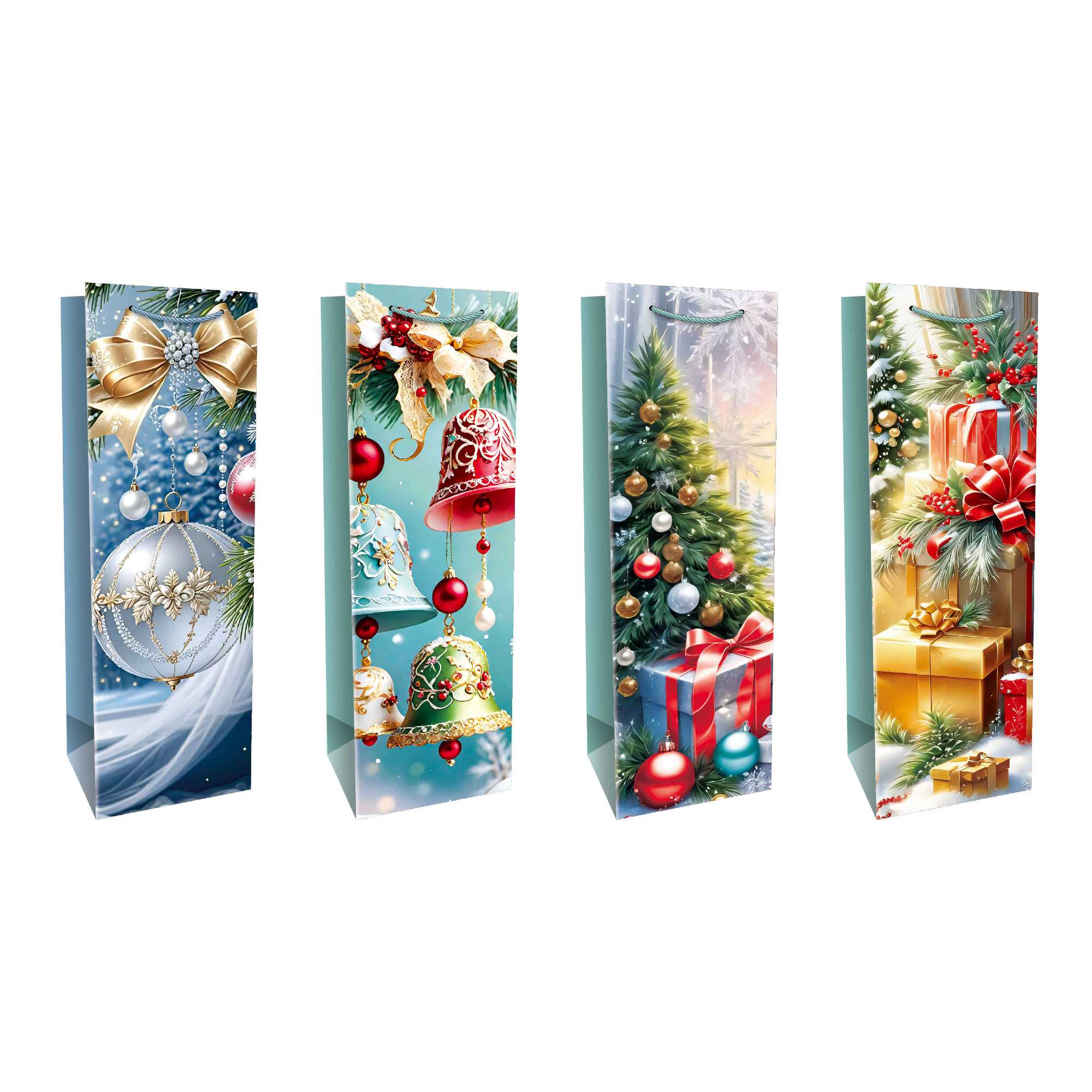 Christmas Wine Gift Bags Winter Wonderland Assorted, Christmas, Holiday Decor- Set of 12