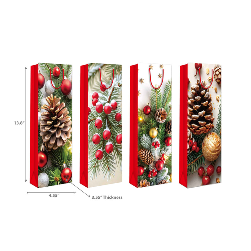 Christmas Wine Gift Bags (Pine And Berries) (Asstd) - Set of 12