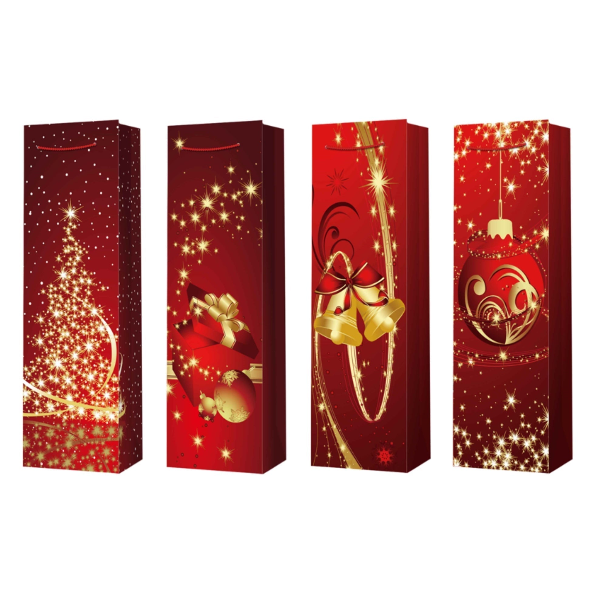 Christmas Wine Gift Bags Set of 12 Festive Red – Holiday Wine Bag, Christmas Gift Packaging, Party Favor Bags
