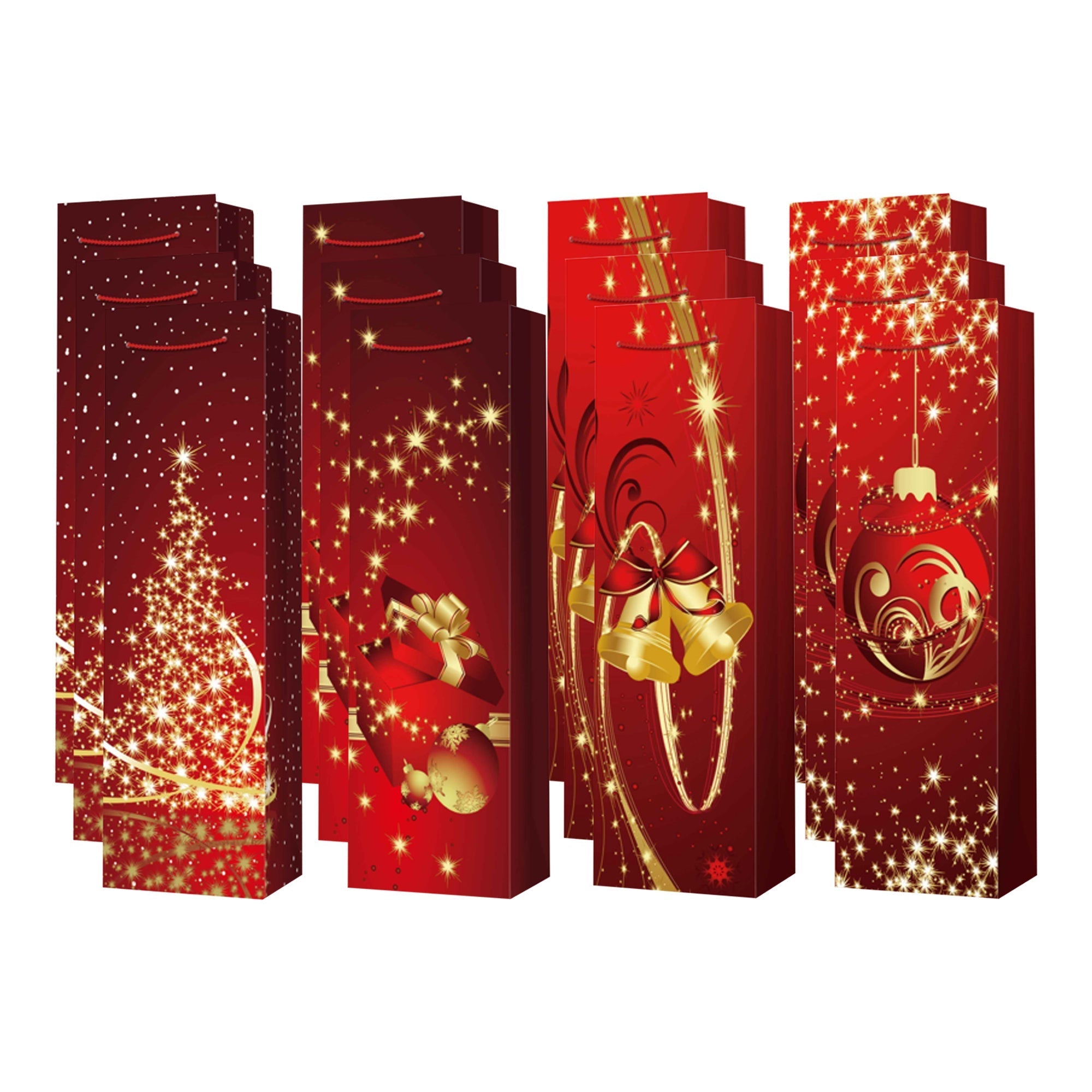 Christmas Wine Gift Bags Set of 12 Festive Red – Holiday Wine Bag, Christmas Gift Packaging, Party Favor Bags