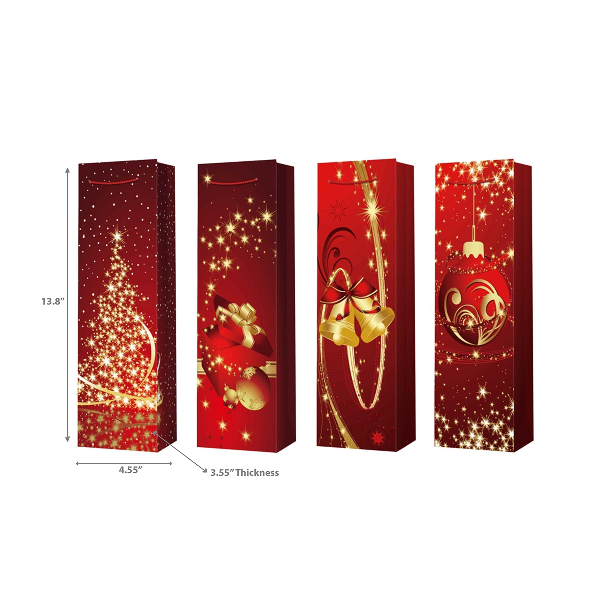 Christmas Wine Gift Bags Set of 12 Festive Red – Holiday Wine Bag, Christmas Gift Packaging, Party Favor Bags