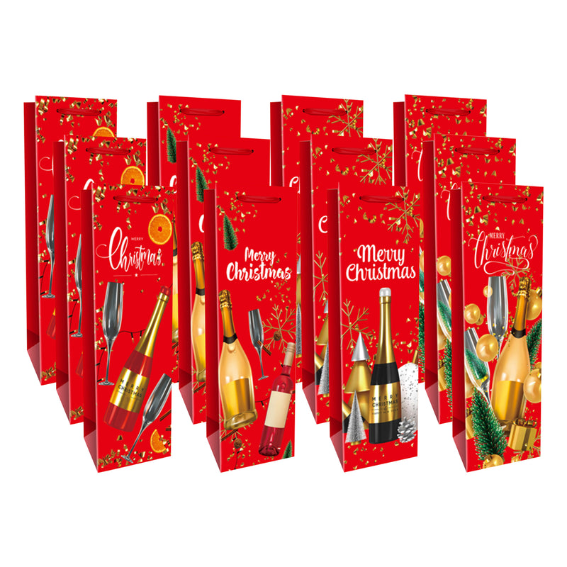 Christmas Wine Gift Bags (Wine Merry Christmas) (Asstd) - Set of 12