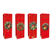 Christmas Wine Gift Bags Red Door with Wreath Assorted, Christmas, Wreath, Holiday Decor- Set of 12