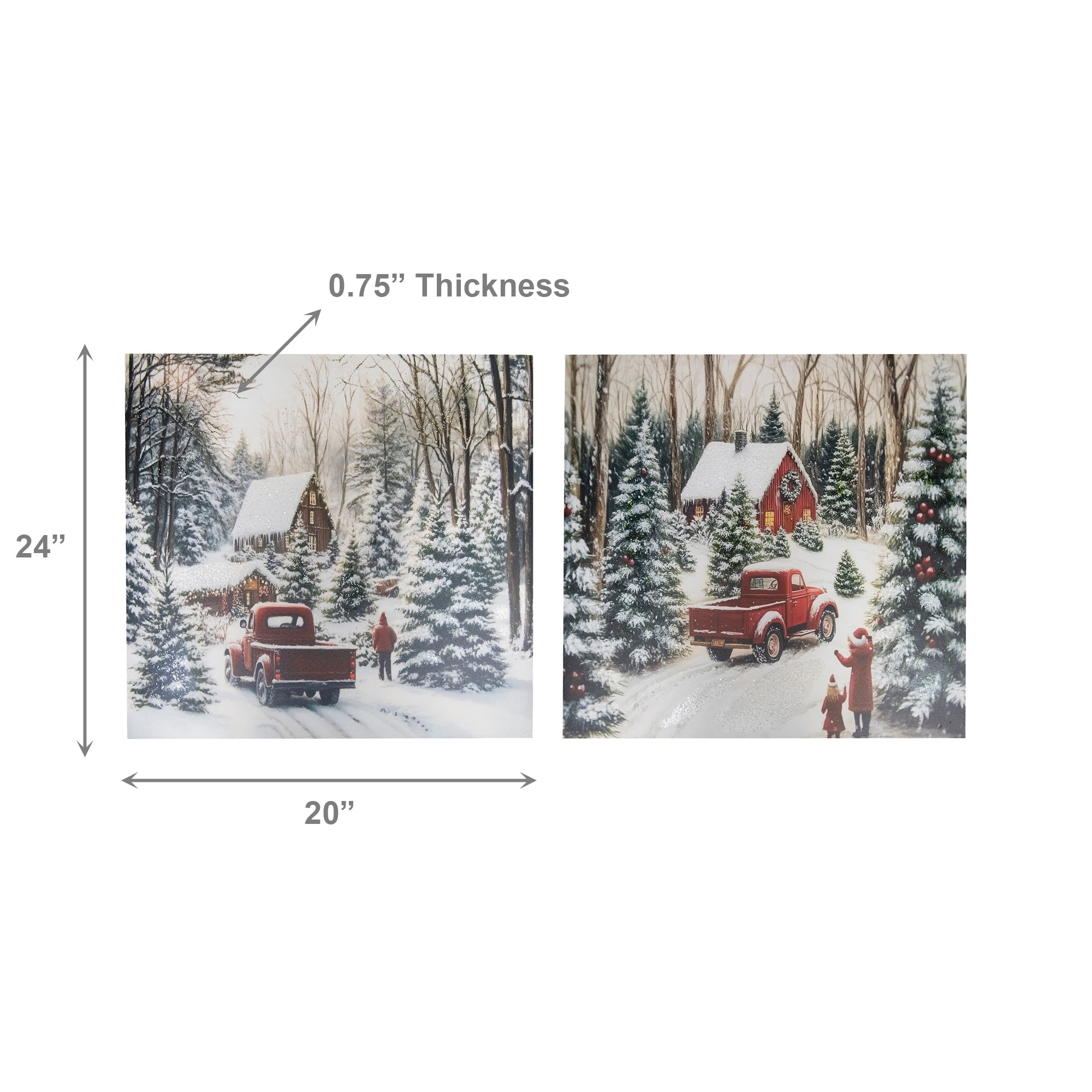 Hand Painted Canvas Wall Art Winter Red Truck, Winter, Wall Decor, Holiday Decor- Set of 2