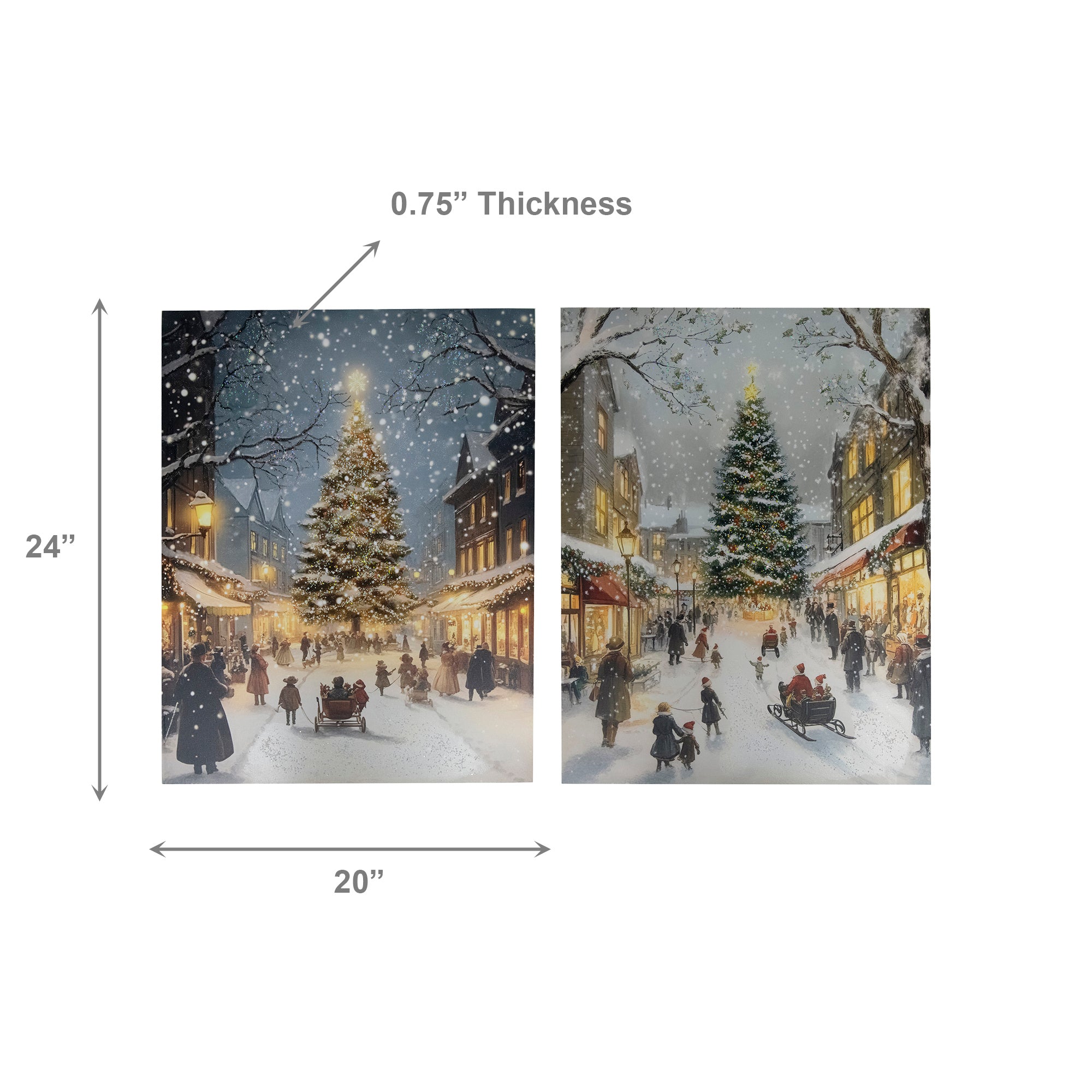 Hand Painted Canvas Wall Art Village Christmas Tree, Christmas, Wall Decor, Holiday Decor- Set of 2