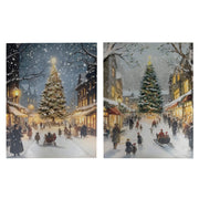 Hand Painted Canvas Wall Art Village Christmas Tree, Christmas, Wall Decor, Holiday Decor- Set of 2