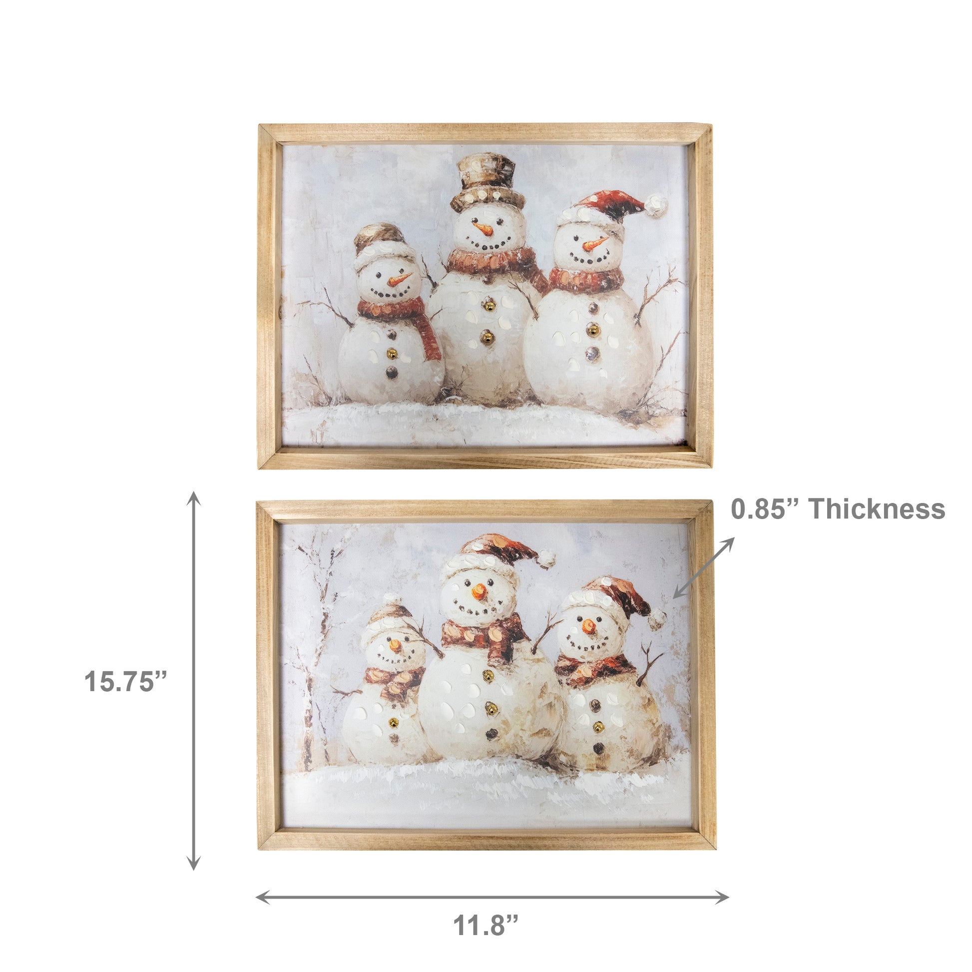 Framed Hand Painted Canvas Wall Art Triple Snowman, Christmas, Wall Decor, Holiday Decor- Set of 2
