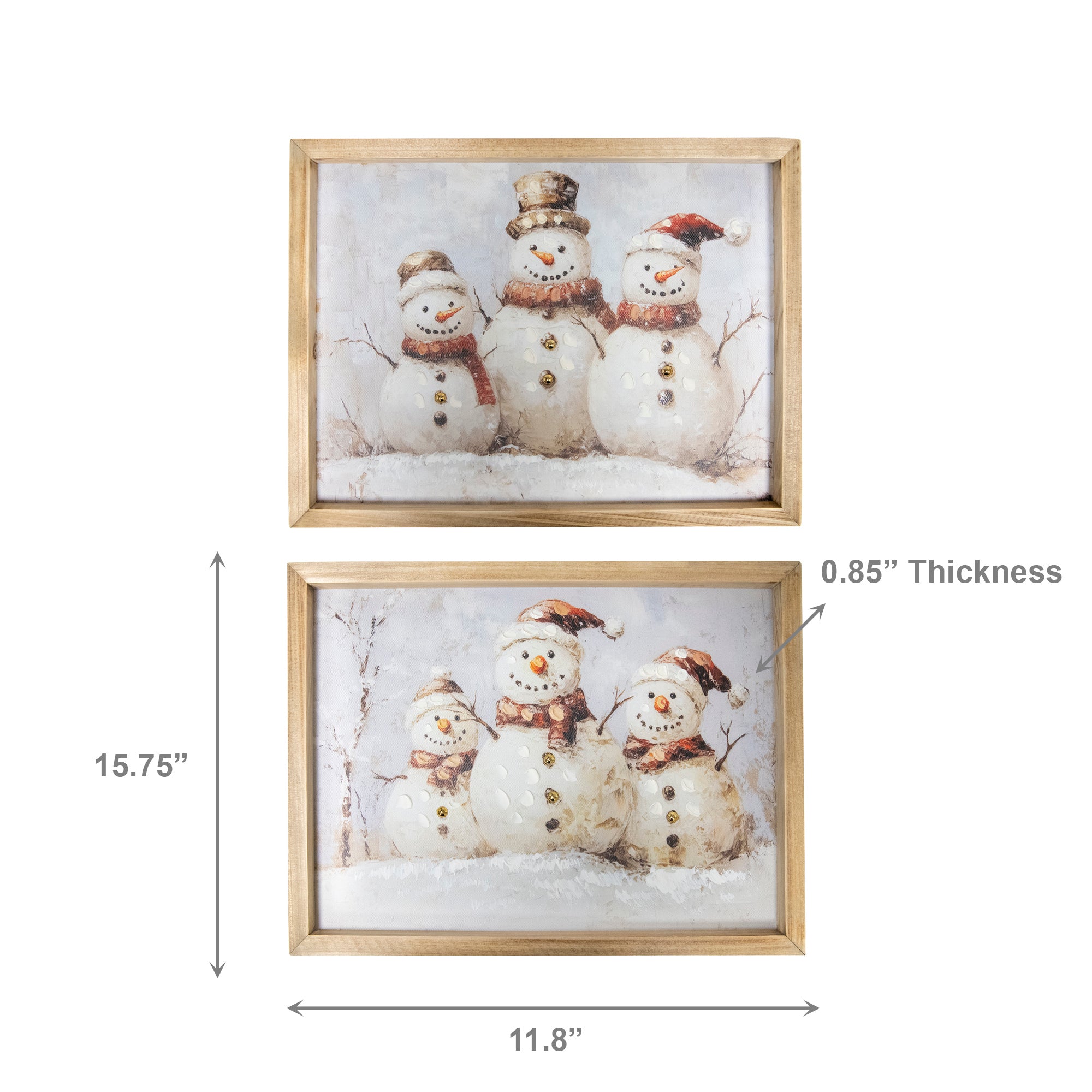 Framed Hand Painted Canvas Wall Art Triple Snowman, Christmas, Wall Decor, Holiday Decor- Set of 2