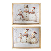 Framed Hand Painted Canvas Wall Art Triple Snowman, Christmas, Wall Decor, Holiday Decor- Set of 2
