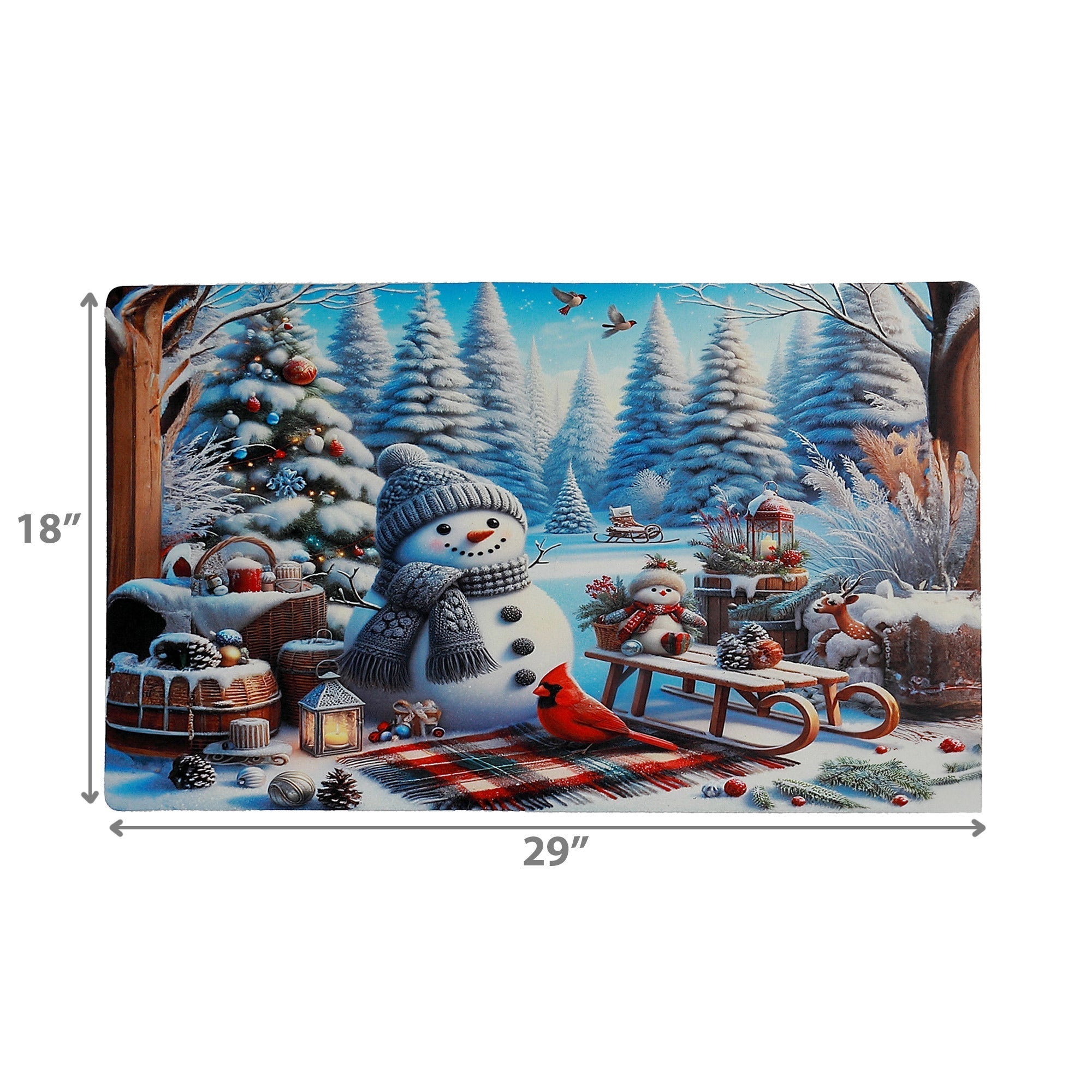 Printed Rubber Mat Snowman with Sled – Holiday Entrance Mat, Christmas Welcome Mat, Winter Décor