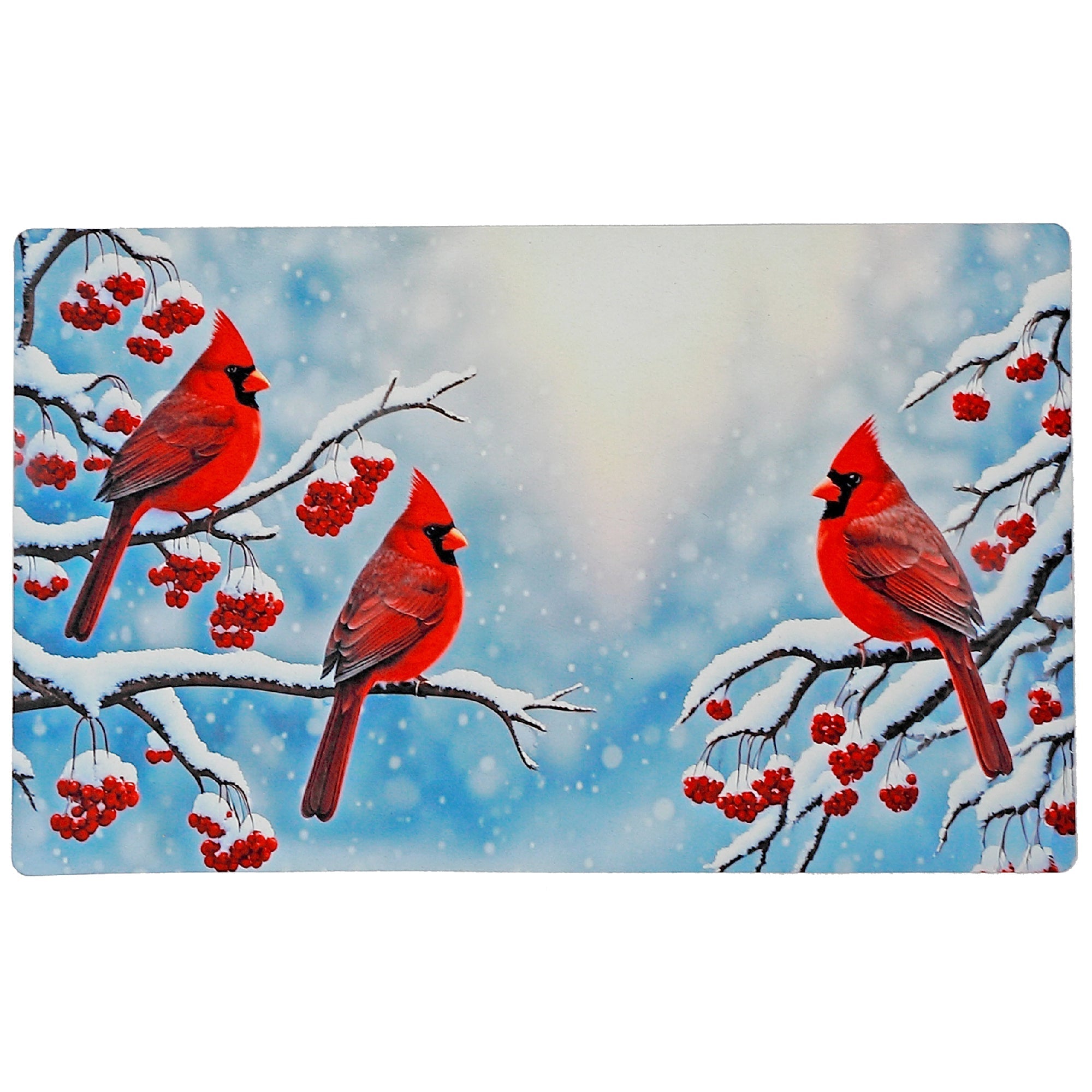 Printed Rubber Mat Triple Cardinal – Holiday Entrance Mat, Christmas Welcome Mat, Festive Home Décor