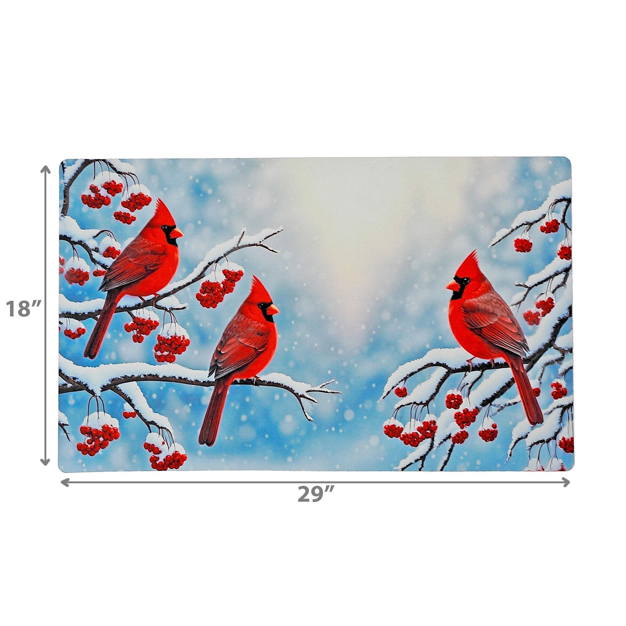 Printed Rubber Mat Triple Cardinal – Holiday Entrance Mat, Christmas Welcome Mat, Festive Home Décor