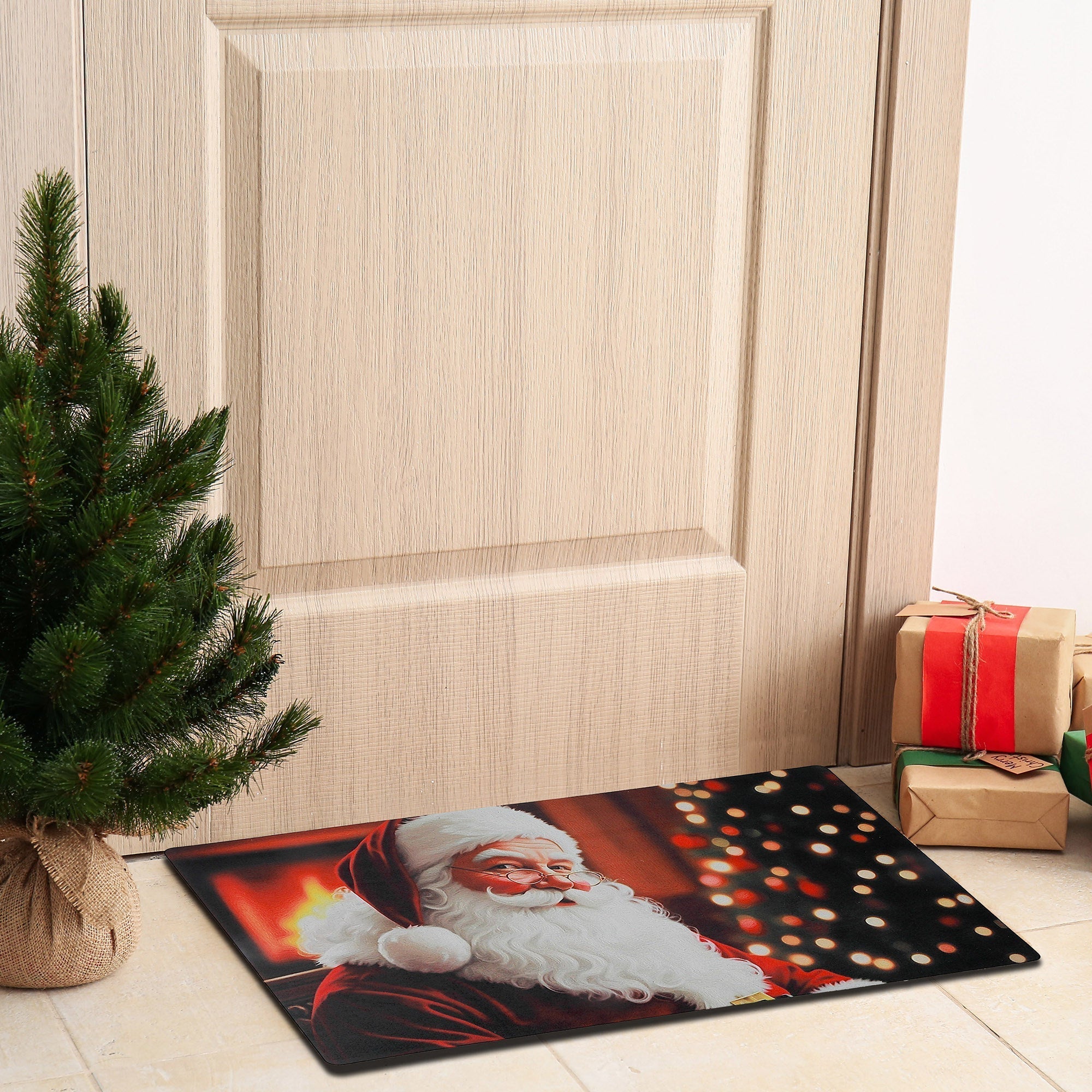 Printed Rubber Mat Santa – Holiday Entrance Mat, Christmas Welcome Mat, Festive Home Décor