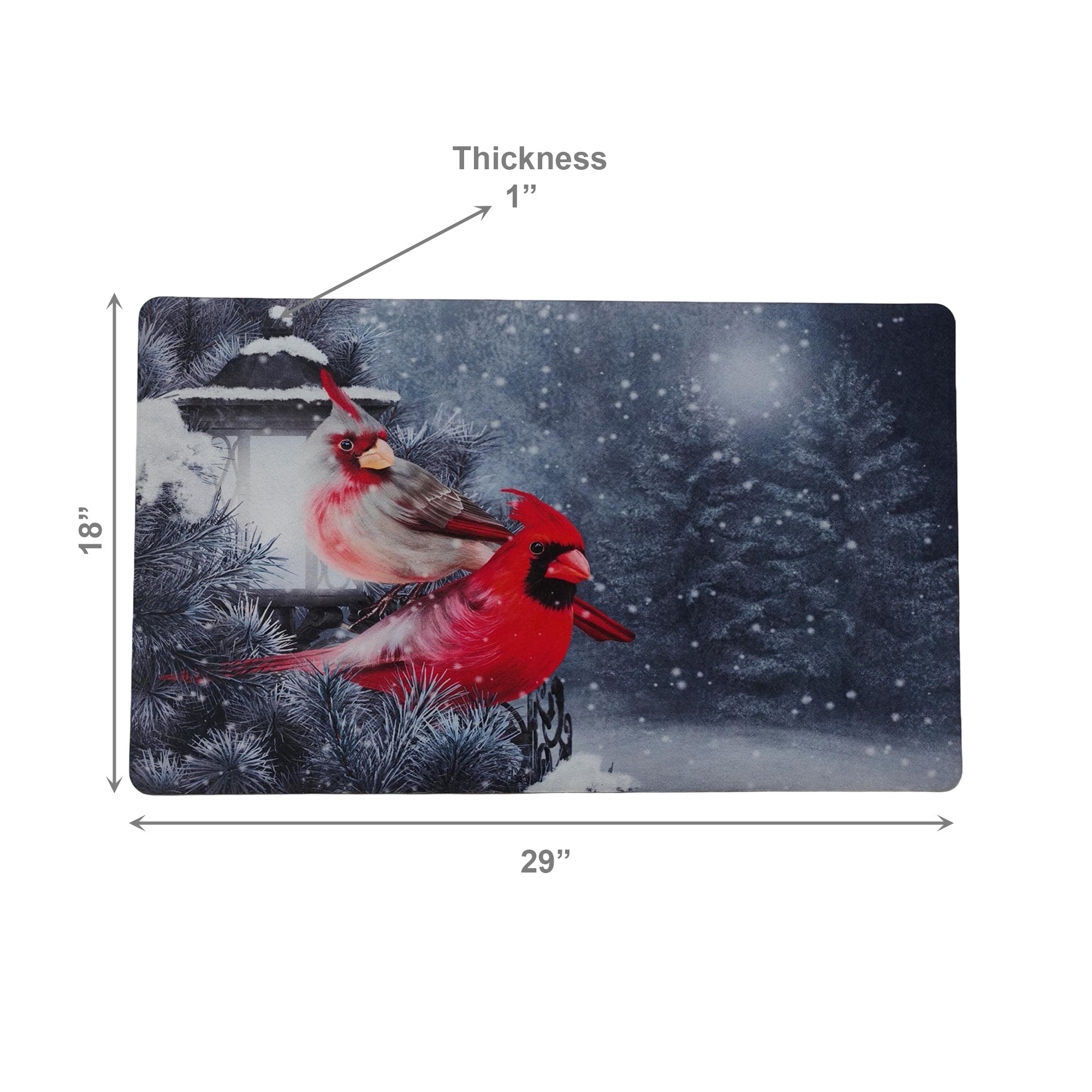 Printed Rubber Mat Cardinal Couple on Lamp Post, Christmas, Door Mat, Holiday Decor
