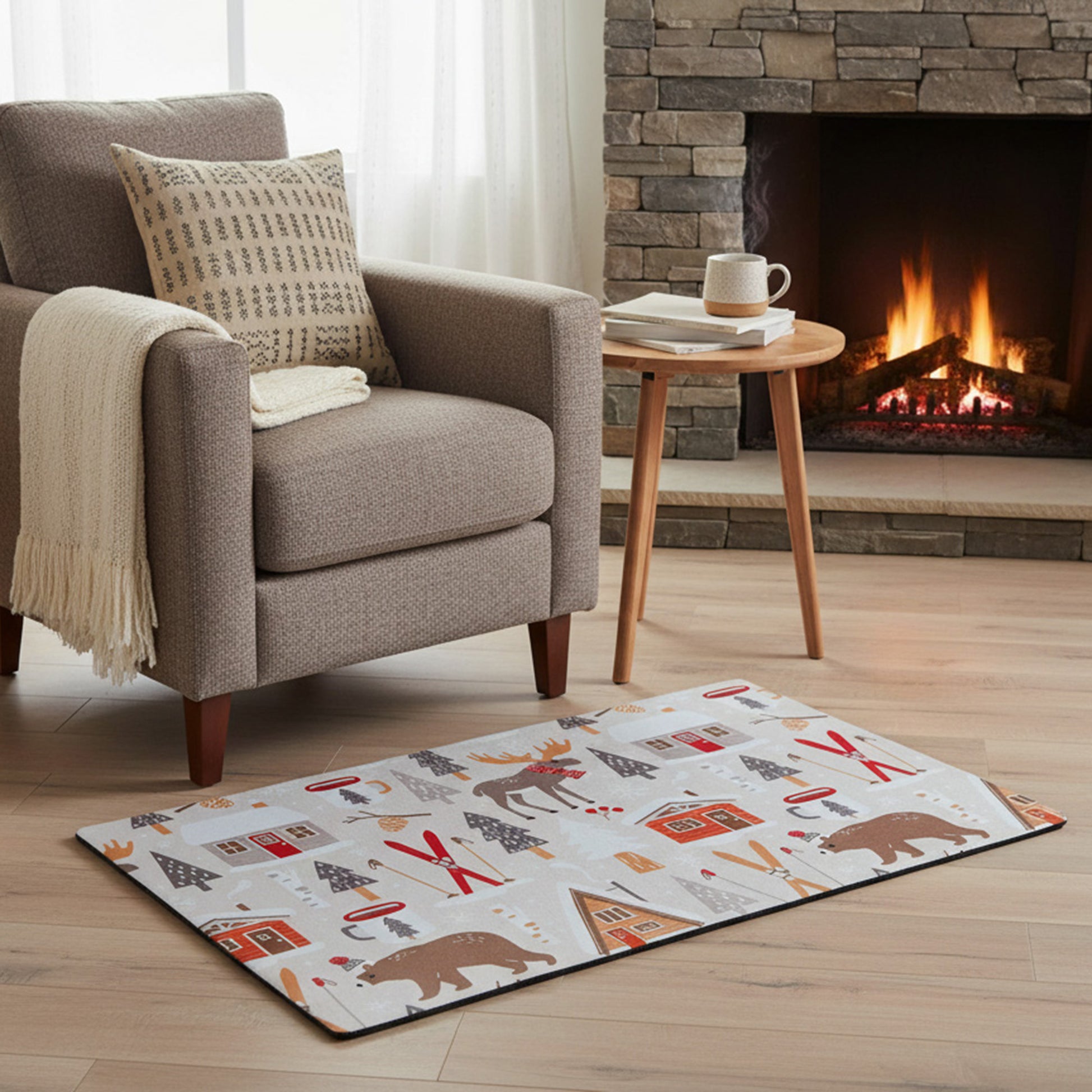 Printed Rubber Mat Winter Cabin, Winter, Door Mat, Holiday Decor