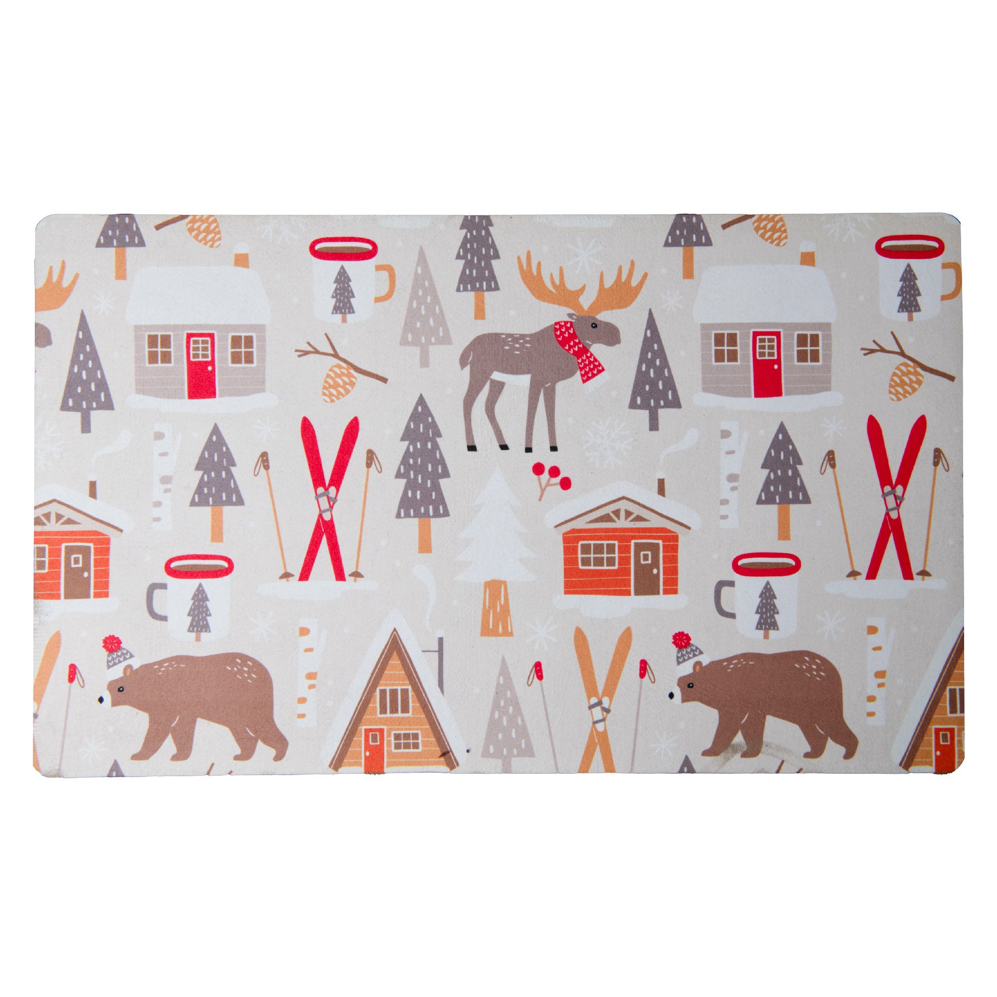 Printed Rubber Mat Winter Cabin, Winter, Door Mat, Holiday Decor