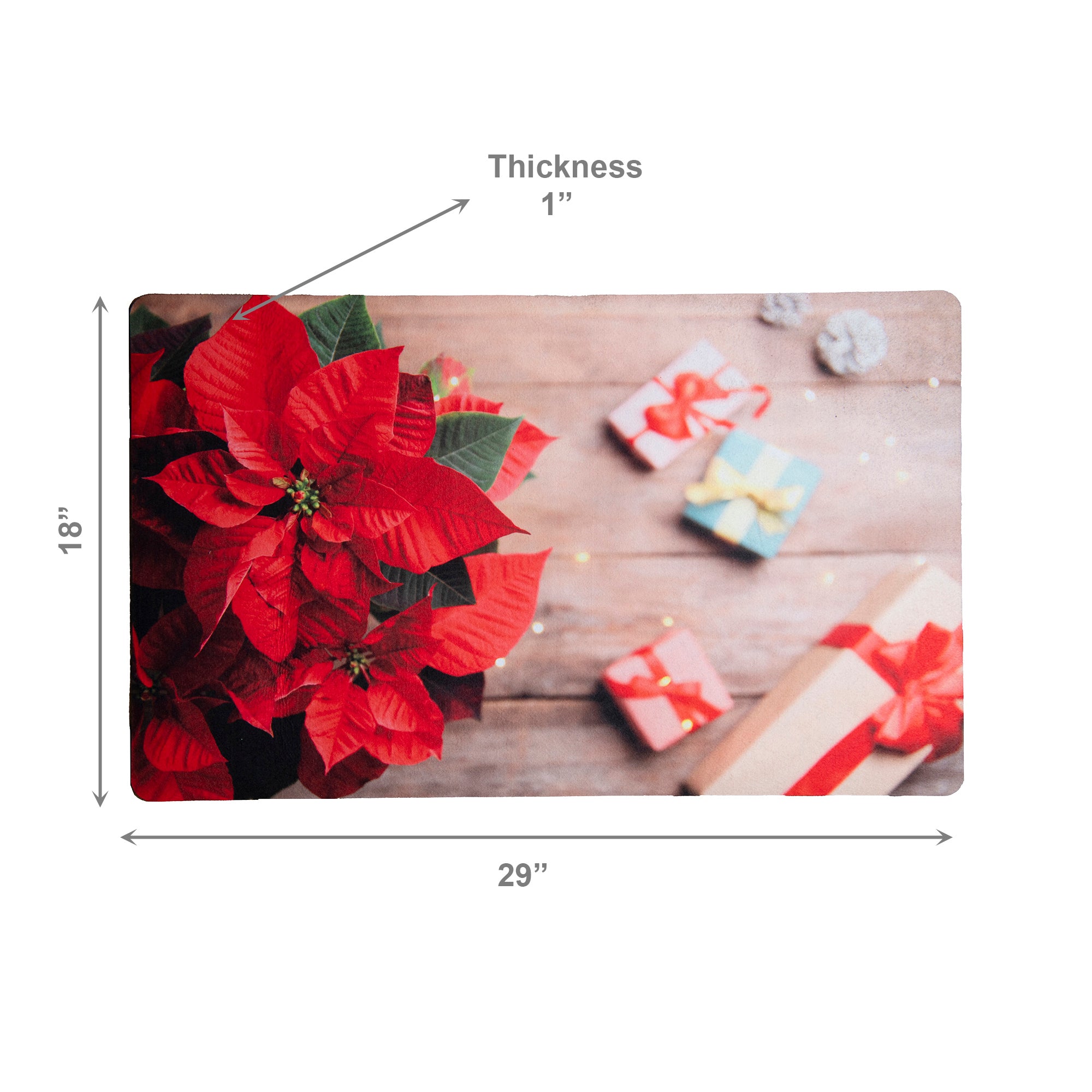 Printed Rubber Mat Poinsettia & Gifts, Christmas, Door Mat, Holiday Decor