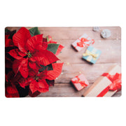 Printed Rubber Mat Poinsettia & Gifts, Christmas, Door Mat, Holiday Decor