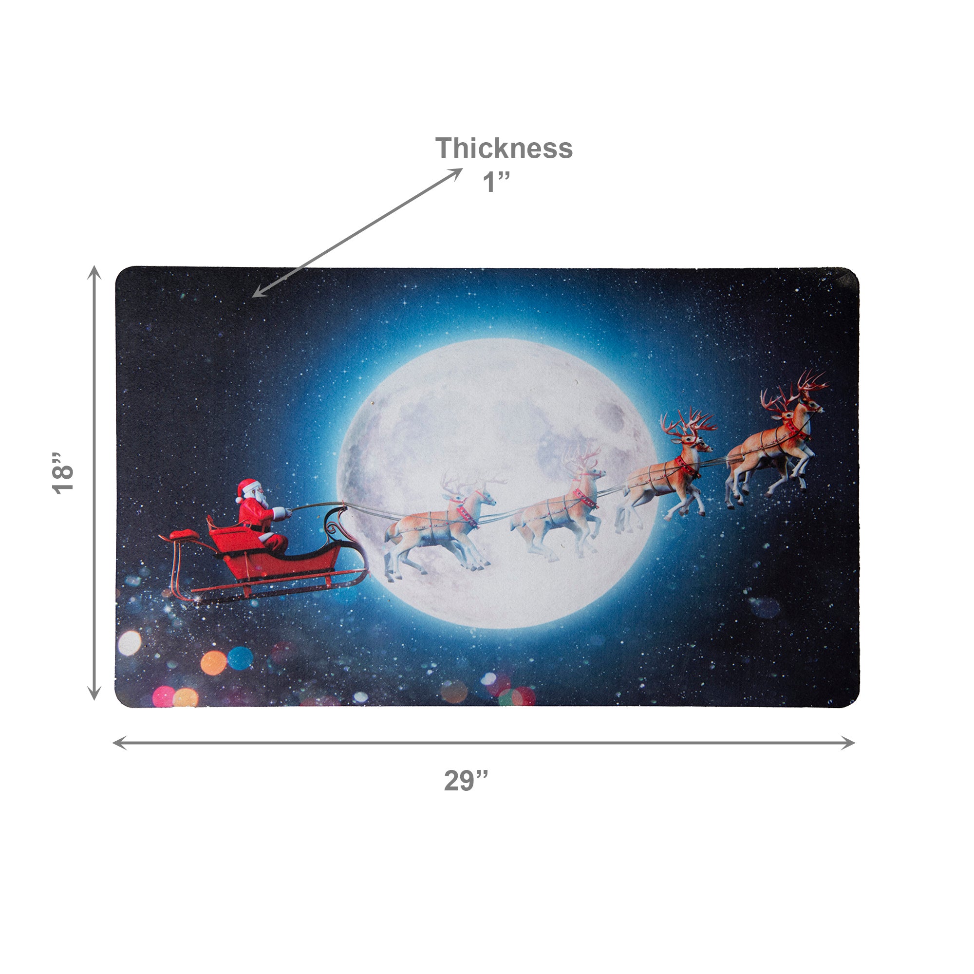 Printed Rubber Mat Reindeer Pulling Santa on Sleigh, Christmas, Door Mat, Holiday Decor
