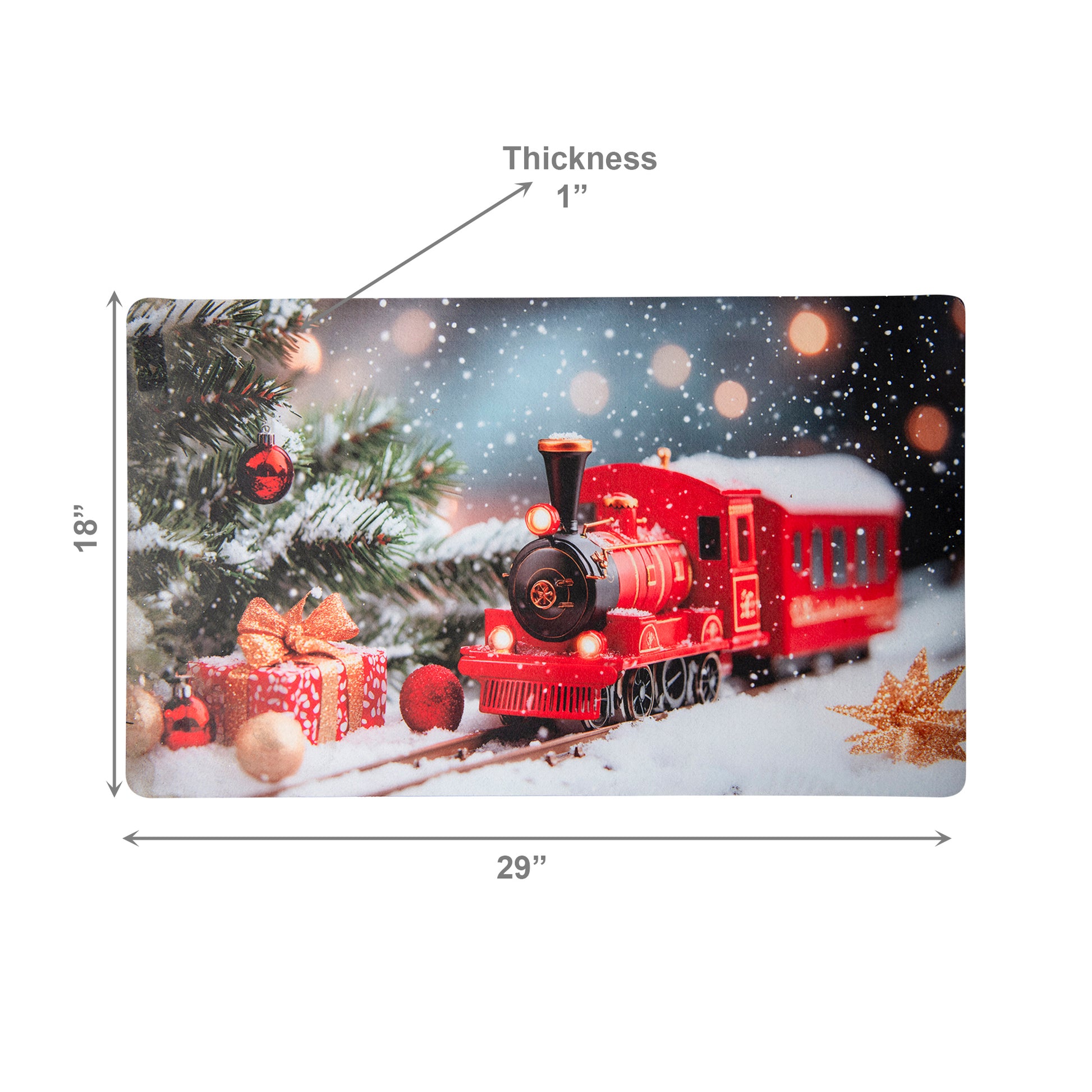 Printed Rubber Mat Snowy Train, Winter, Door Mat, Holiday Decor