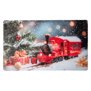 Printed Rubber Mat Snowy Train, Winter, Door Mat, Holiday Decor