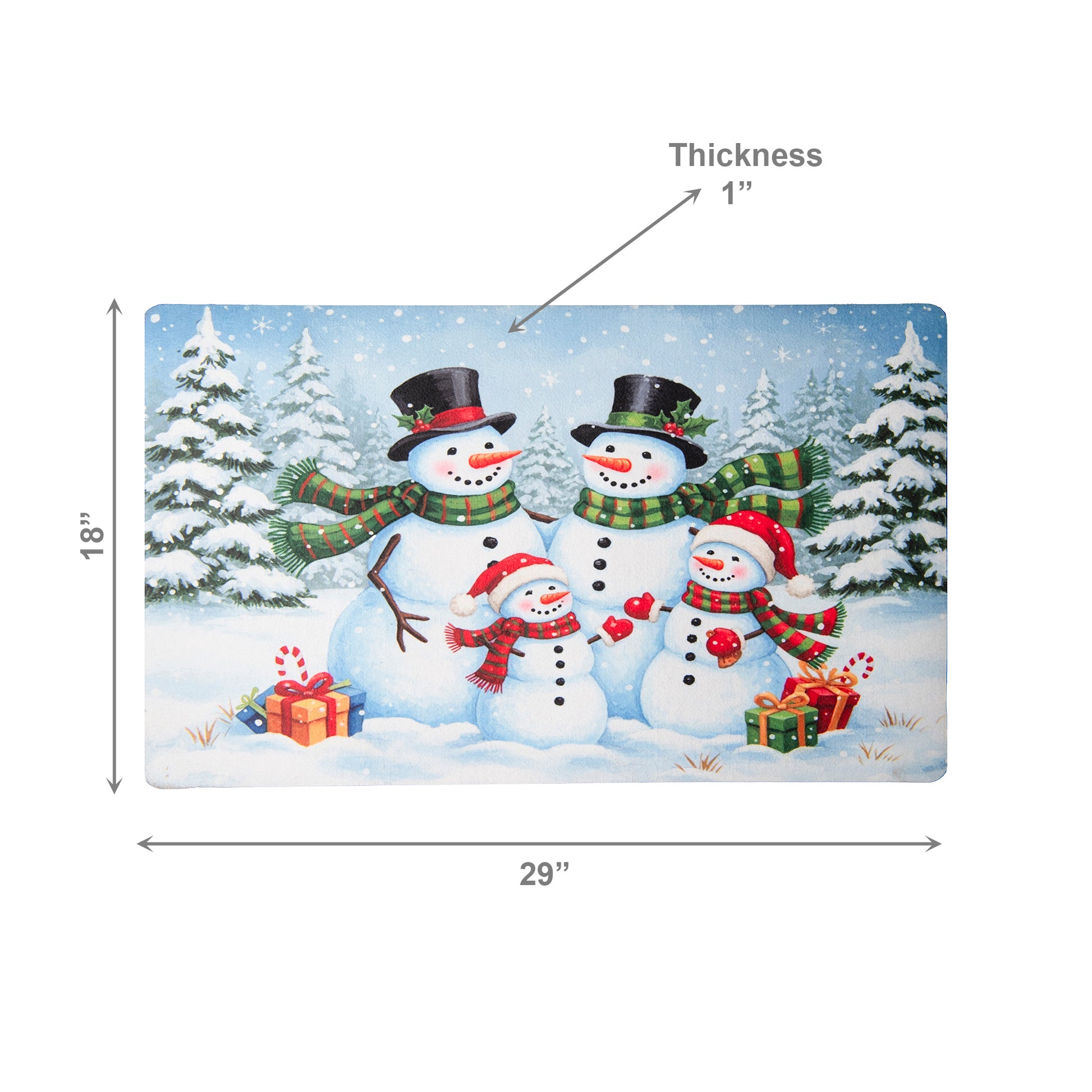 Printed Rubber Mat Snowman Family, Christmas, Door Mat, Holiday Decor