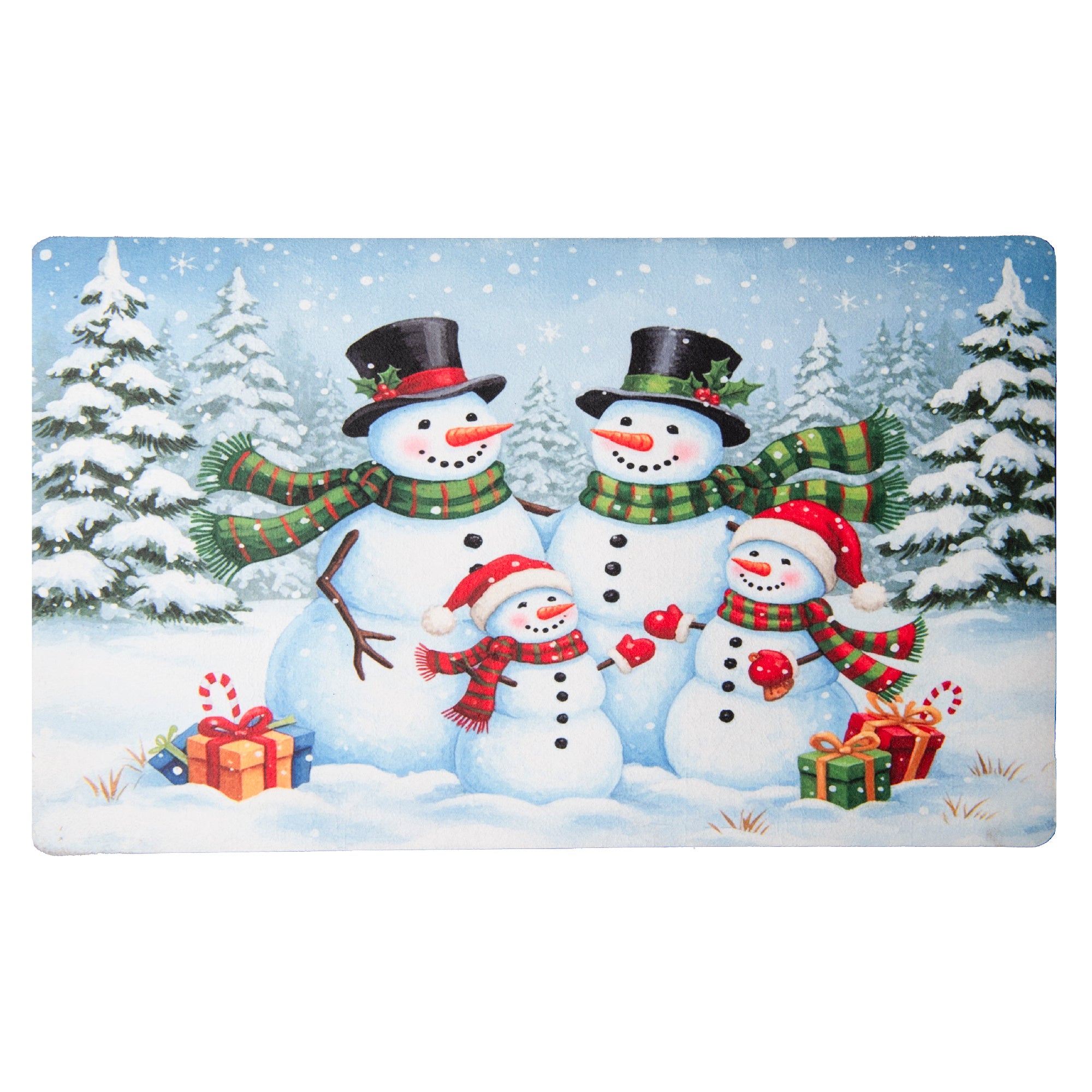 Printed Rubber Mat Snowman Family, Christmas, Door Mat, Holiday Decor