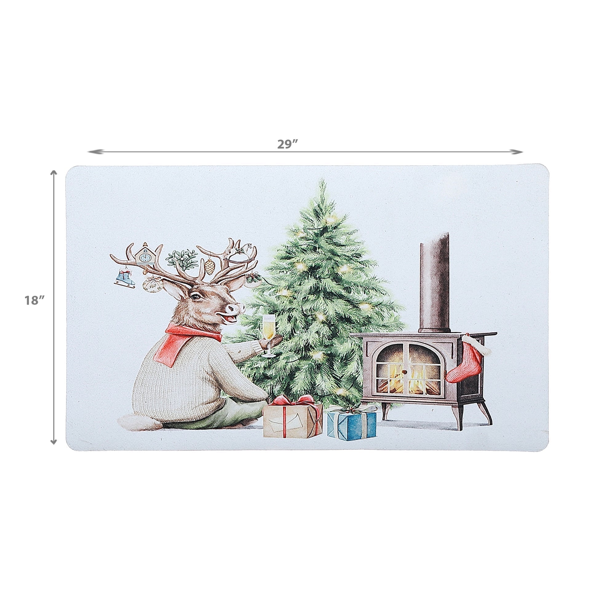 Christmas Fireplace Floor Mat, Printed Rubber Entry Mat, Holiday Floor Decor