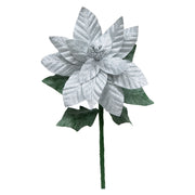 21.75" Glitter Poinsettia with Leaves Stem Silver, Christmas, Floral Pick, Holiday Decor