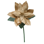 33.5" Glitter Poinsettia with Leaves Stem Gold, Christmas, Floral Pick, Holiday Decor