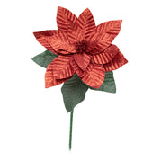 33.5" Glitter Poinsettia with Leaves Stem Red, Christmas, Floral Pick, Holiday Decor