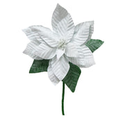 33.5" Glitter Poinsettia with Leaves Stem White, Christmas, Floral Pick, Holiday Decor