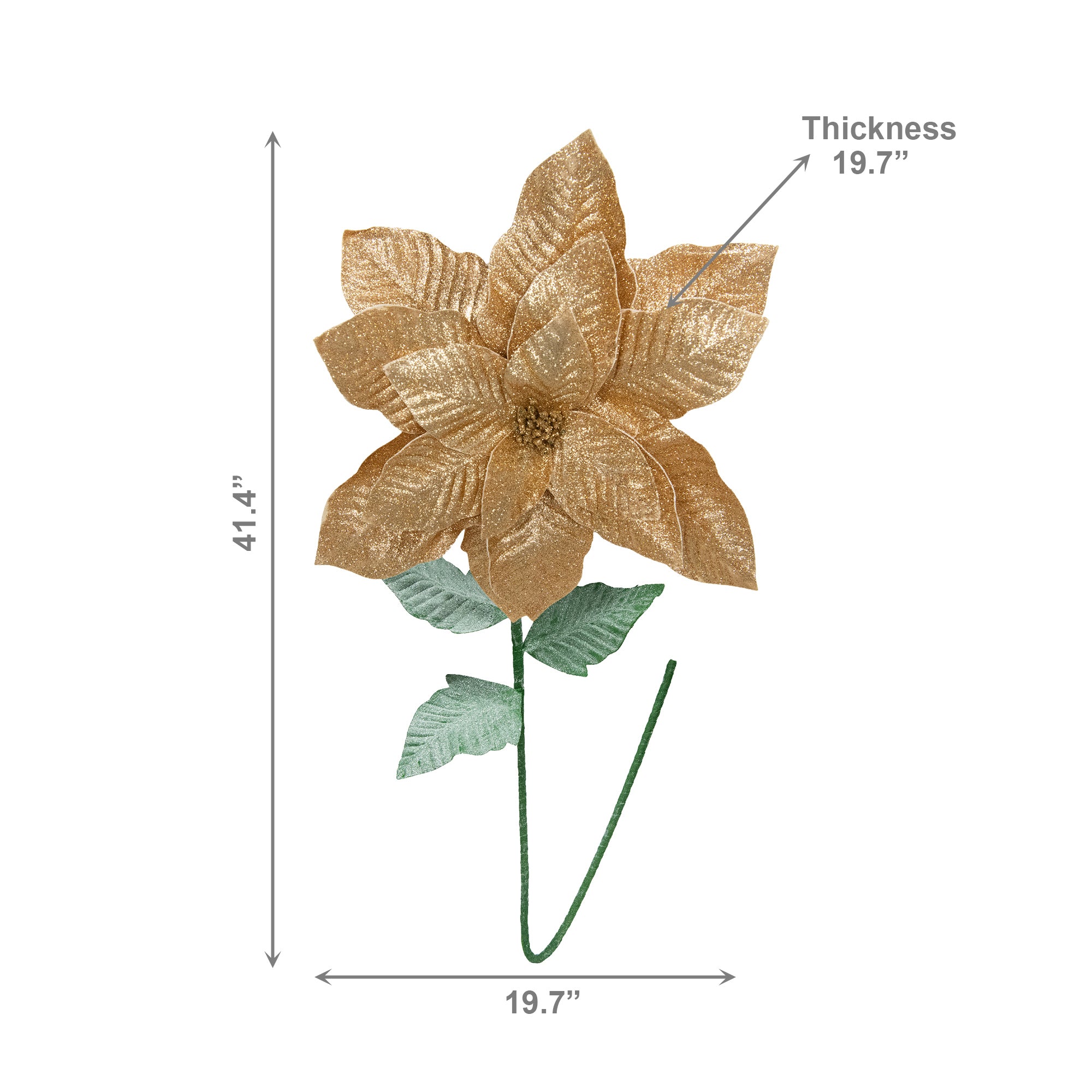 41.5" Glitter Poinsettia with Leaves Stem Gold, Christmas, Floral Pick, Holiday Decor